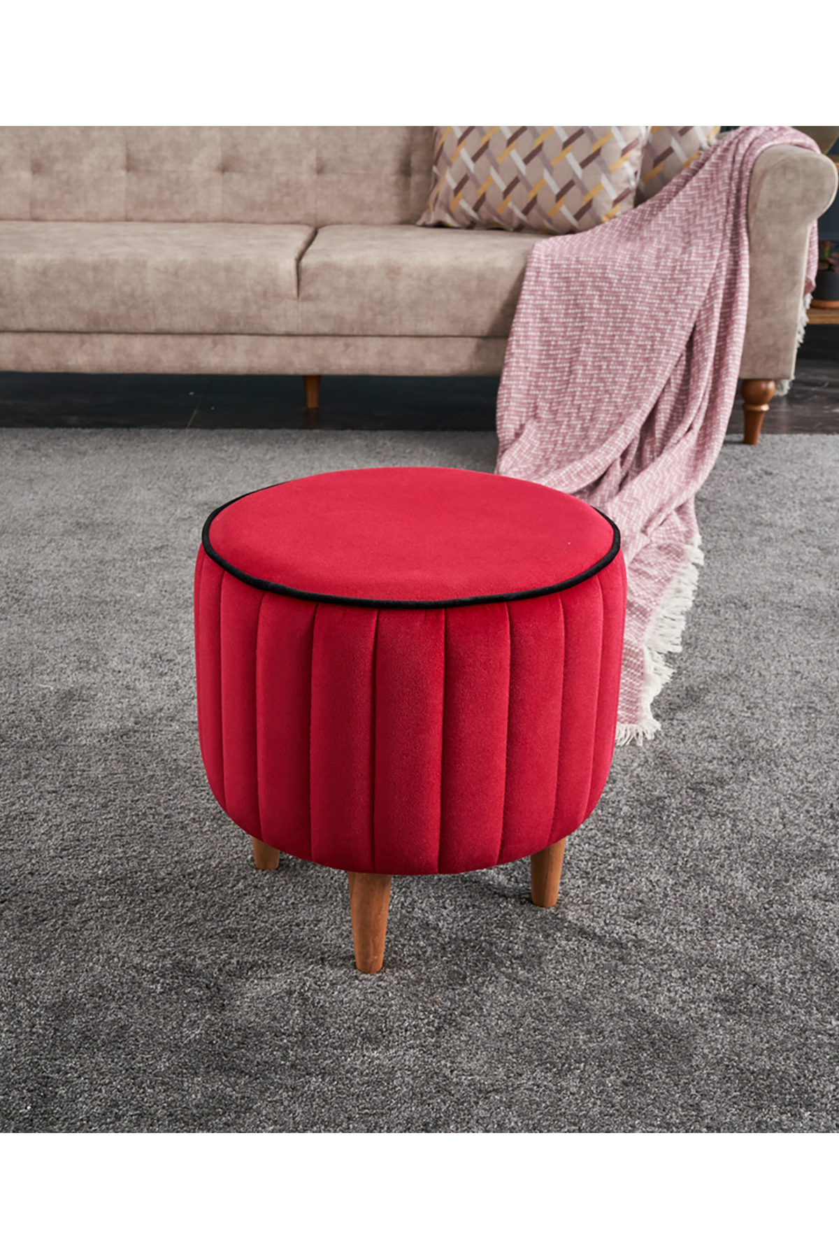 Favora Lindy Puf - Kırmızı