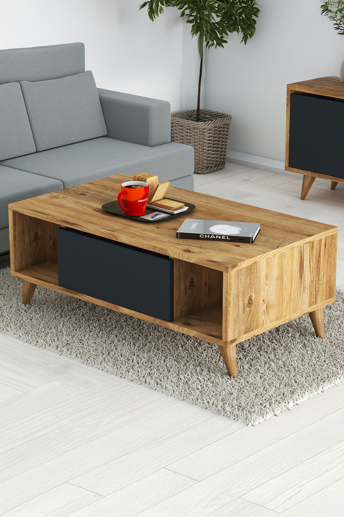 Favora Linea Orta Sehpa - Atlantik Çam - Antrasit Favora Linea Orta Sehpa - Atlantik Çam - Antrasit