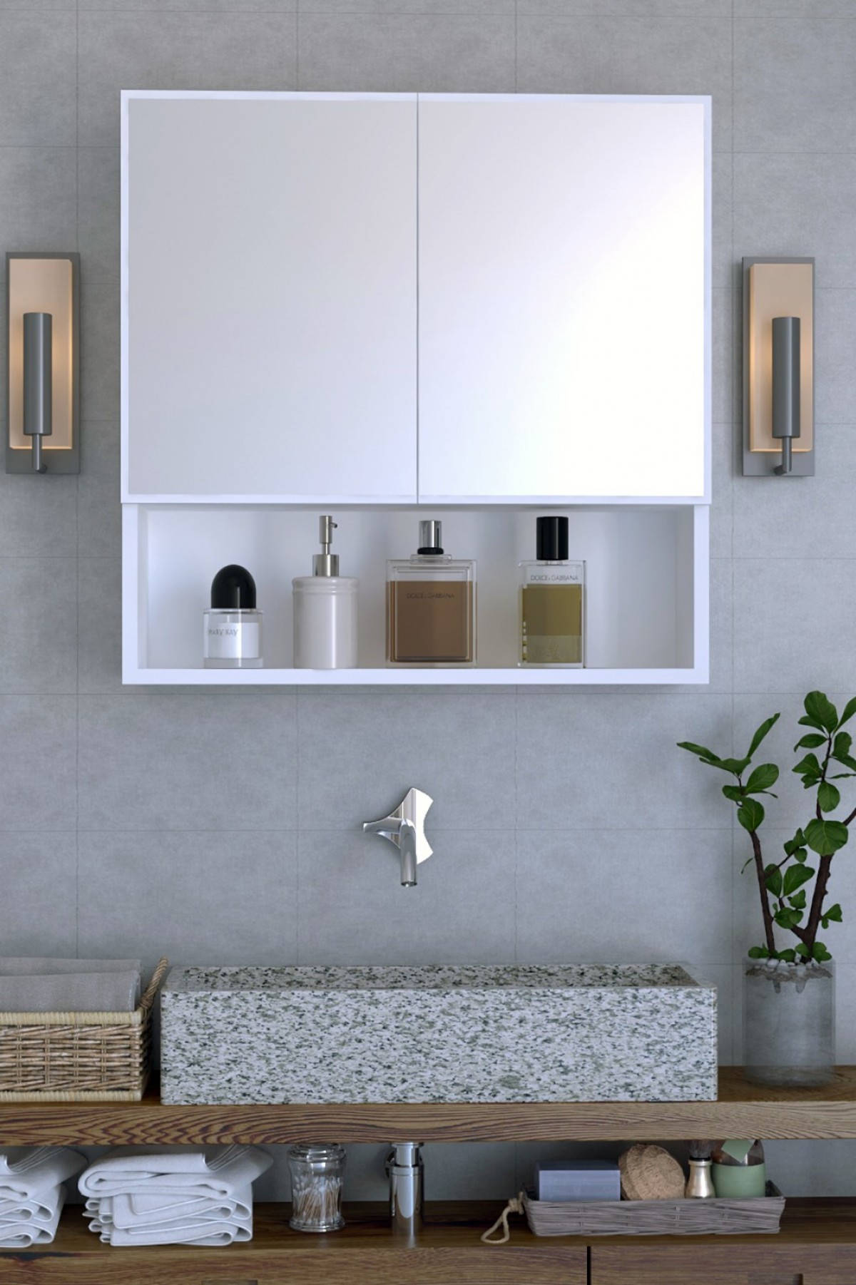 Favora Lisa Aynalı 2 Kapaklı Banyo Üst Dolabı - Beyaz