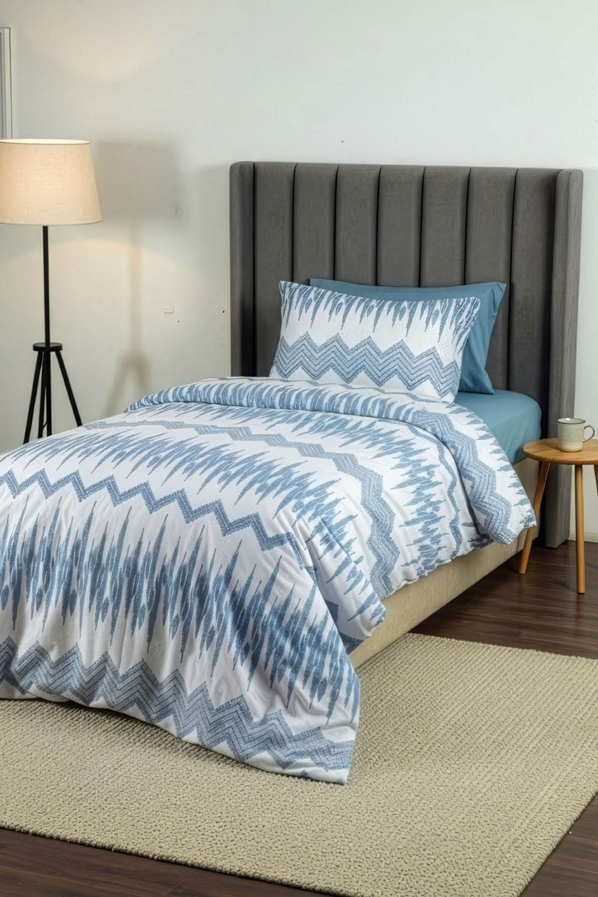 Favora Lunex Lastikli Çarşaflı Tek Kişilik Nevresim Takımı - Mavi