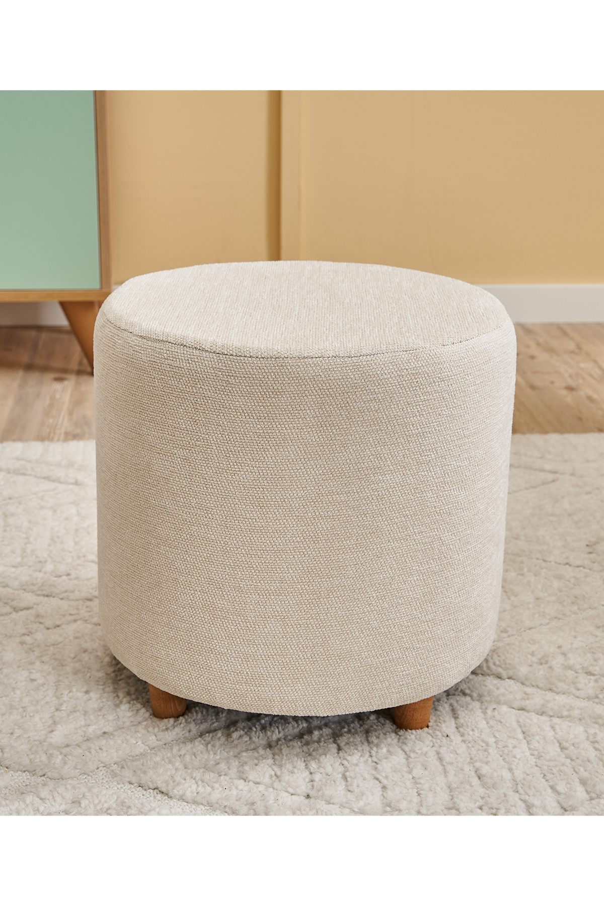 Favora Mario Ahşap Ayaklı Puf - Krem