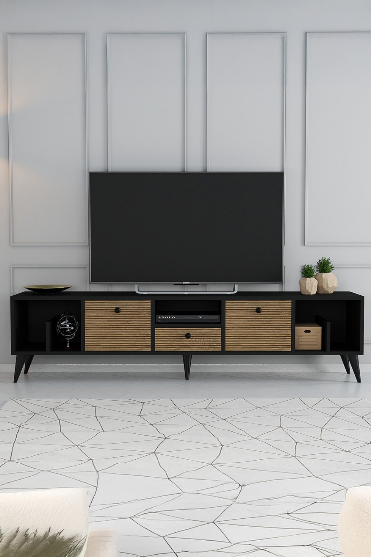Favora Meva TV Ünitesi - Siyah - Safir Meşe - 180 cm