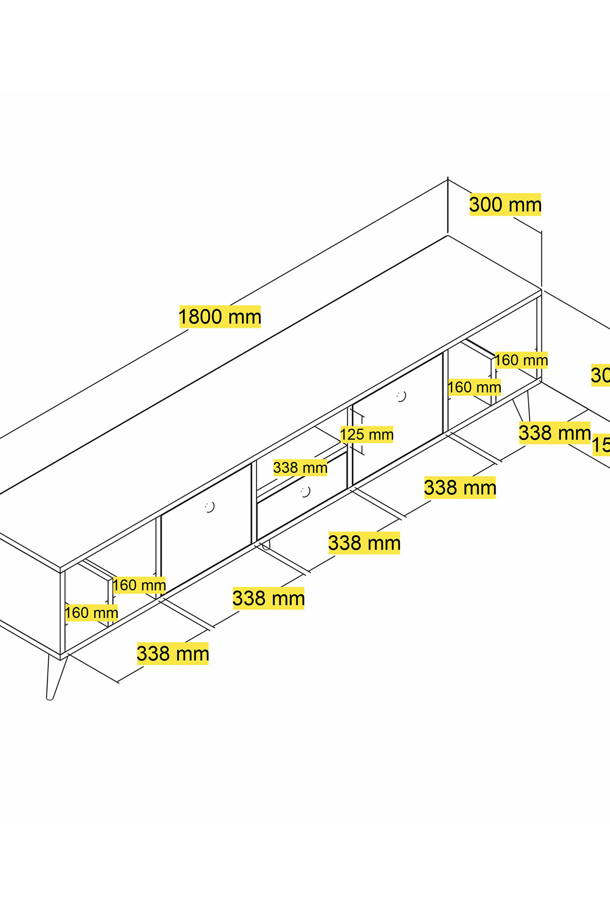 Favora Meva TV Ünitesi - Siyah - Safir Meşe - 180 cm