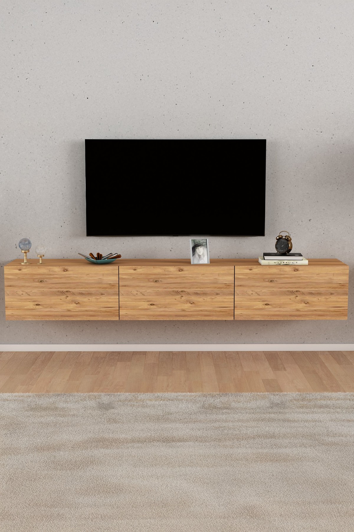 Favora Milen Duvara Askı 3 Kapaklı TV Ünitesi - Atlantik Çam