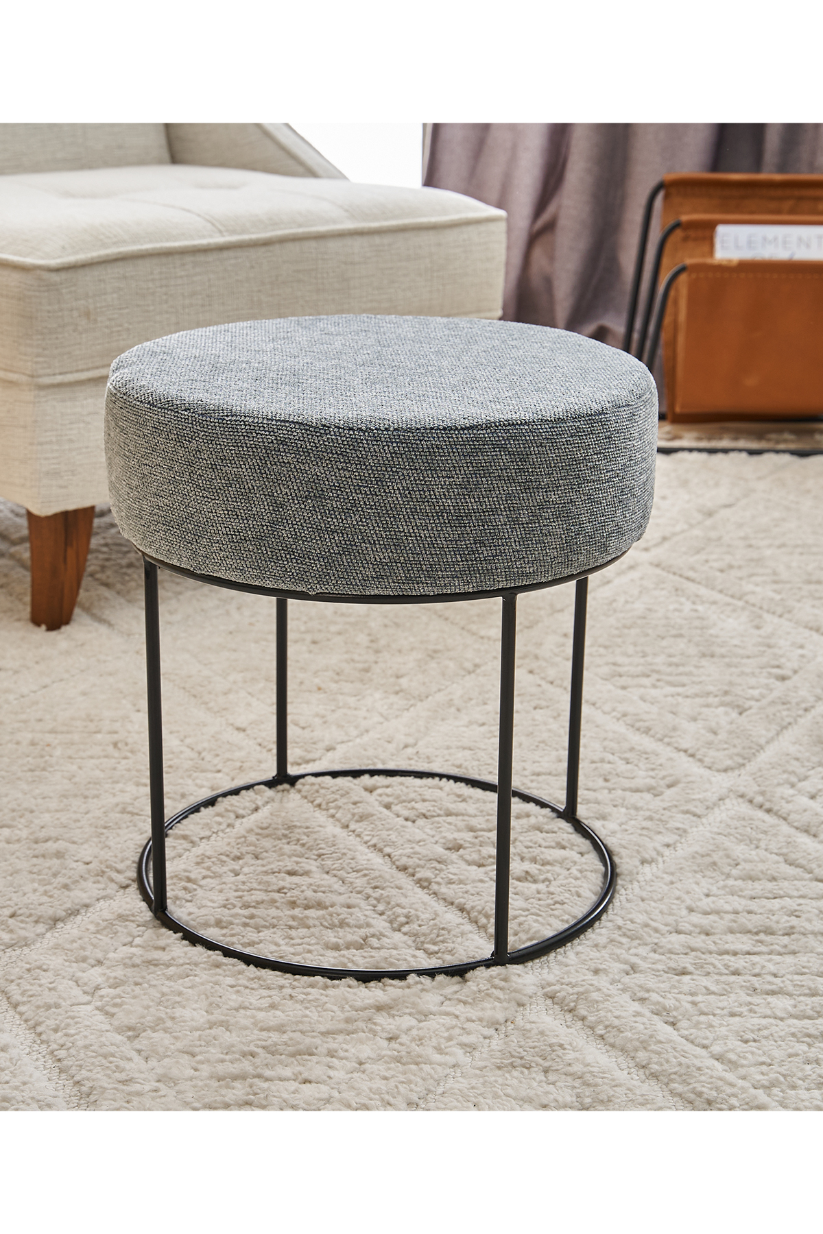 Favora Moon Steel Ayaklı Puf - Gri