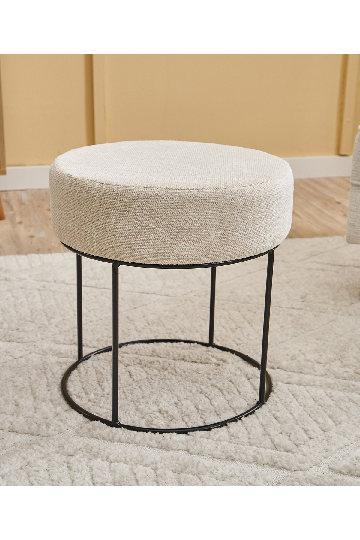 Favora Moon Steel Ayaklı Puf - Krem