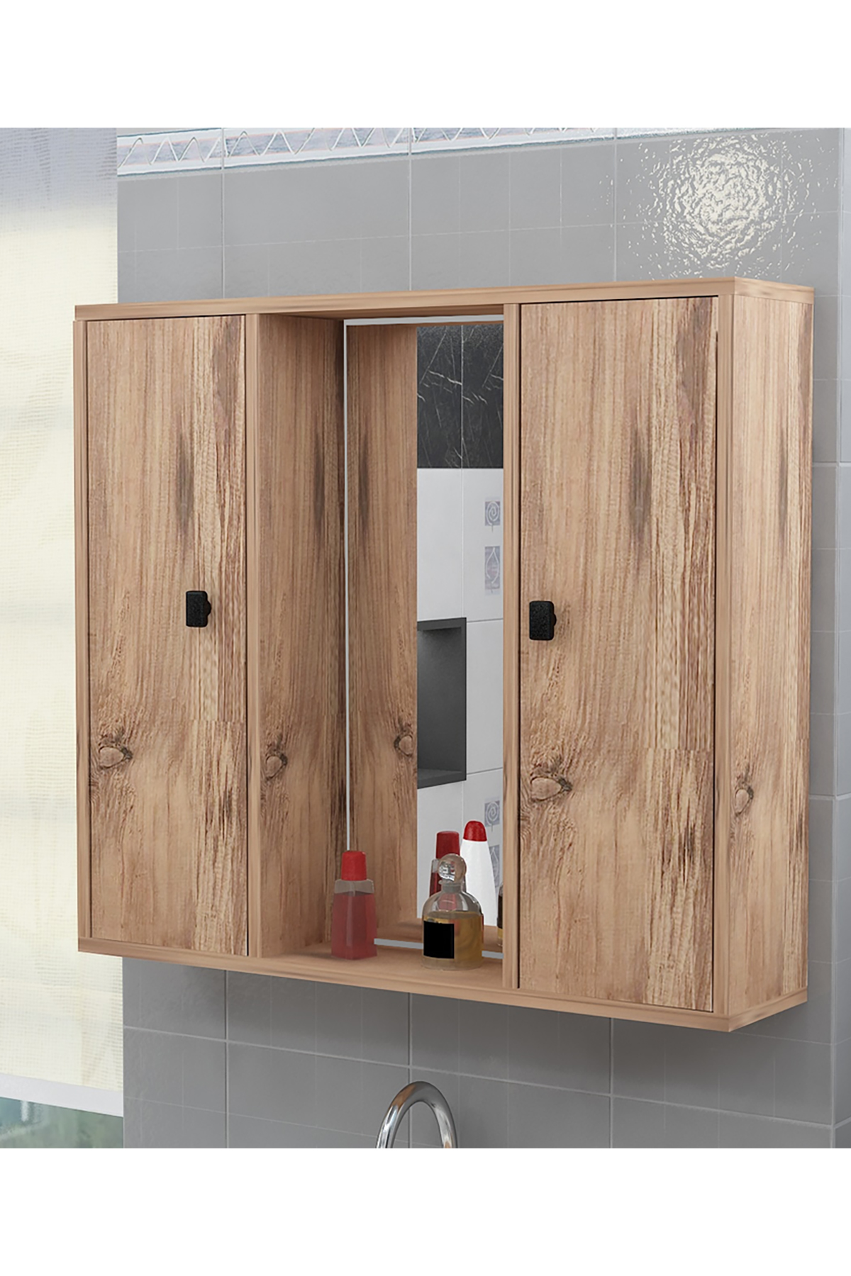 Favora Peril 2 Kapaklı Aynalı Banyo Dolabı - Atlantik Çam
