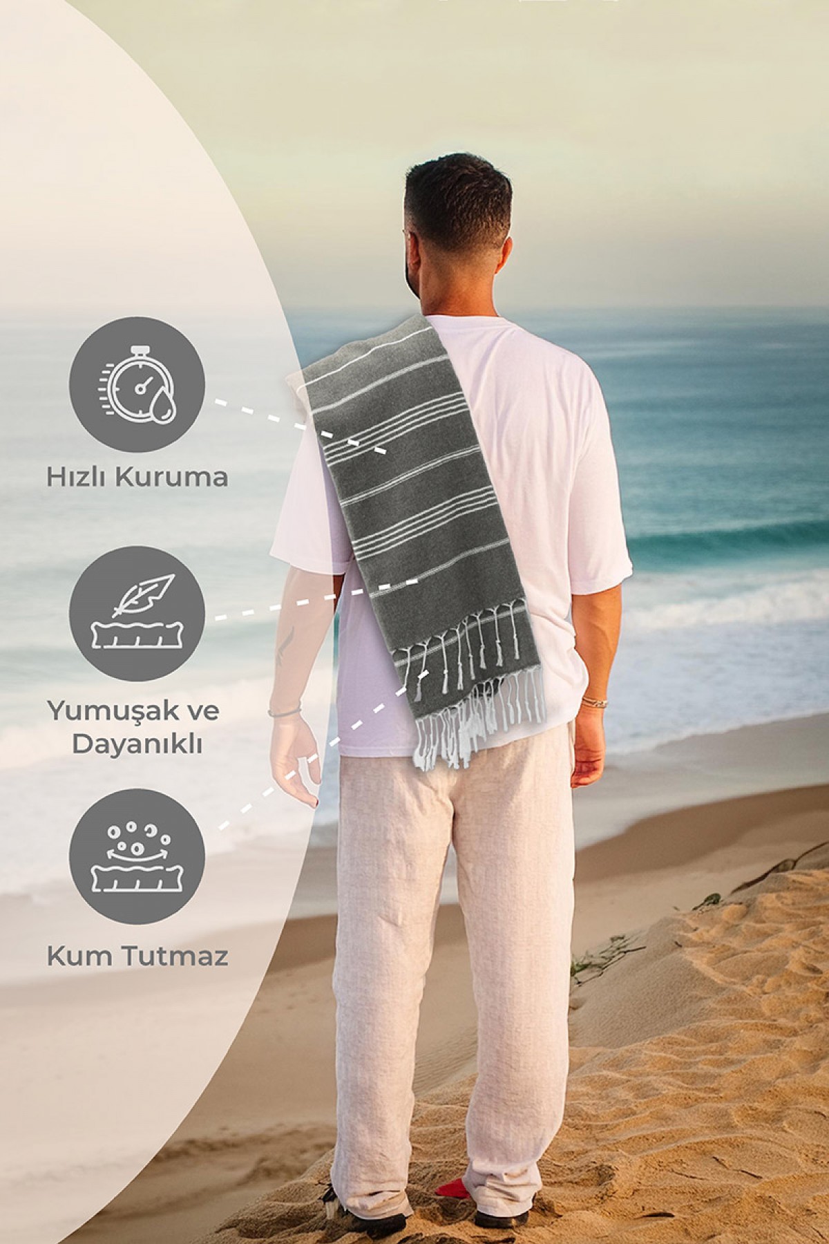 Favora Peştamal Plaj Havlusu 90x140 - Gri Favora Peştamal Plaj Havlusu 90x140 - Gri