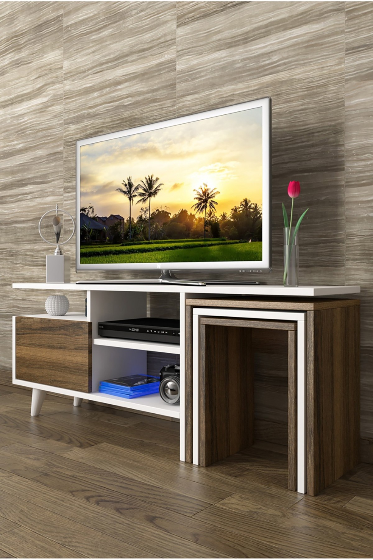 Favora Prime Zigon Sehpalı TV Ünitesi - Beyaz Favora Prime Zigon Sehpalı TV Ünitesi - Beyaz