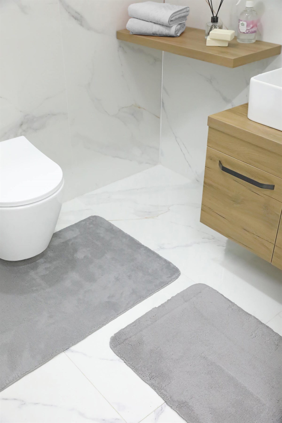 Puffy 2li Kaydırmaz Banyo Paspası - Gri