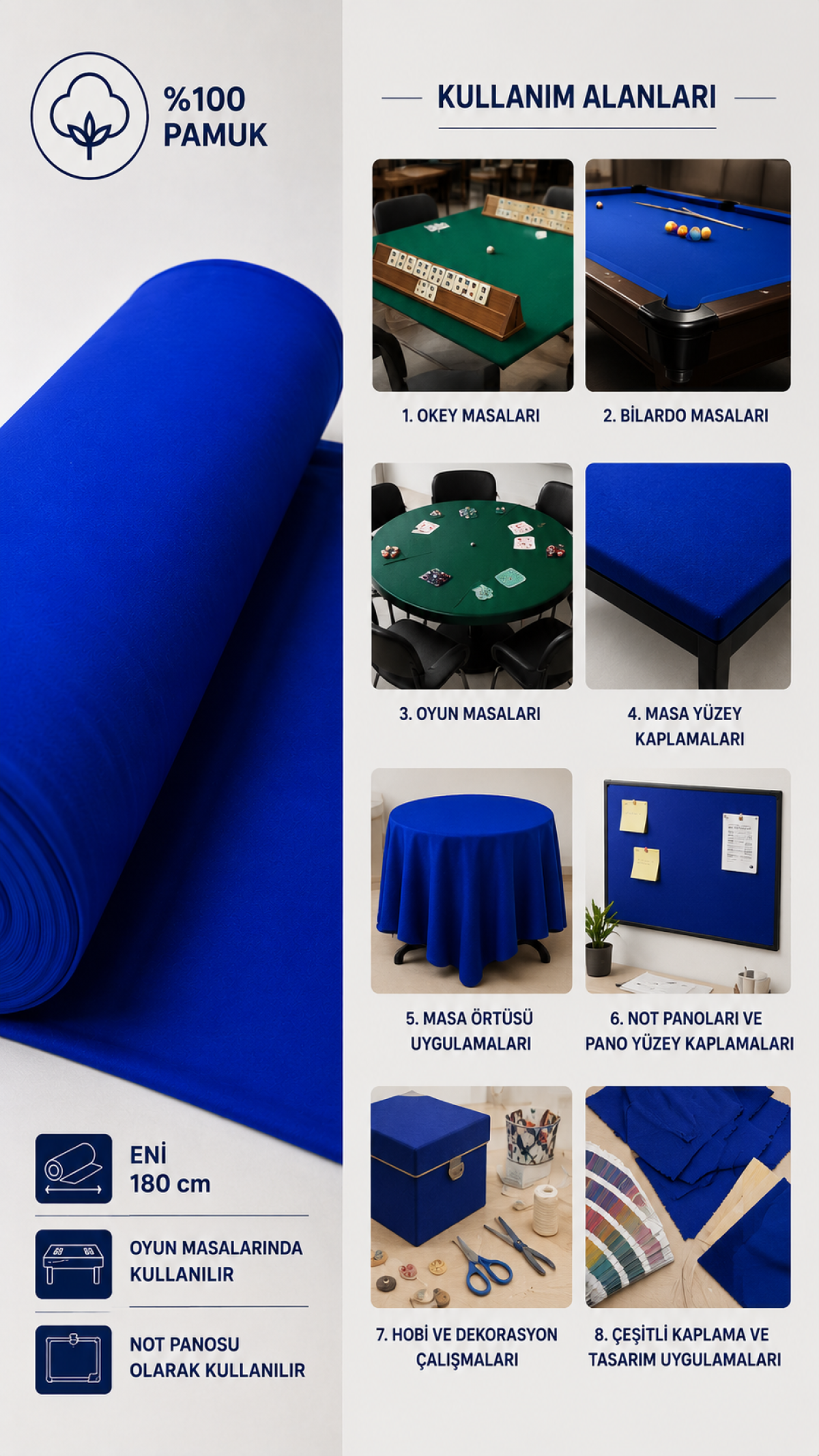 Favora Saks Mavisi Kadife Dokulu Çuha Kumaşı 2 Metre - Okey, Bilardo ve Oyun Masaları İçin