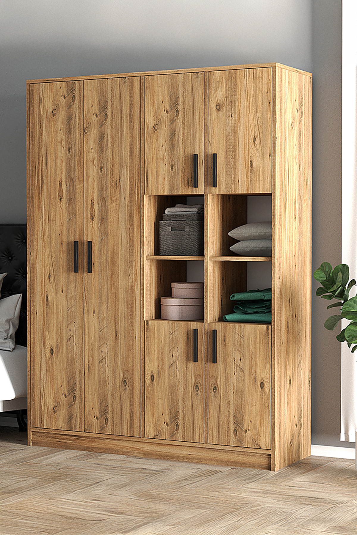 Favora Sara 6 Kapaklı Raflı Gardırop - Atlantik Çam