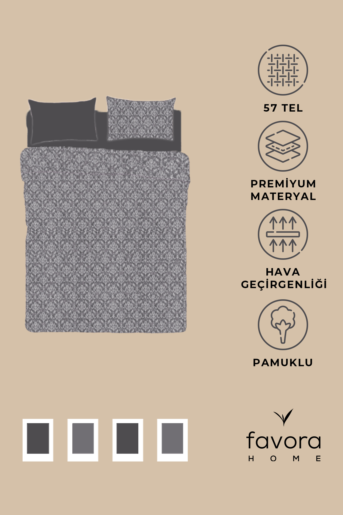 Favora Sarmal Tek Kişilik Nevresim Takımı - Antras Favora Sarmal Tek Kişilik Nevresim Takımı - Antras