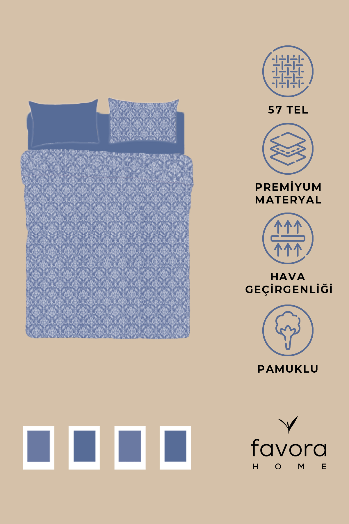Favora Sarmal Lastikli Çarşaflı Tek Kişilik Nevresim Takımı - Mavi