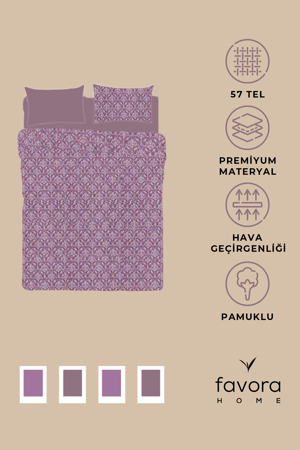 Favora Sarmal Tek Kişilik Nevresim Takımı - Mürdüm Favora Sarmal Tek Kişilik Nevresim Takımı - Mürdüm