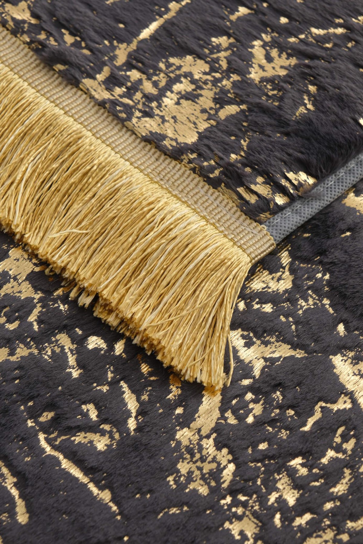 Simli Tavşan Tüyü 2li Banyo Paspas Takımı - Antrasit - Gold