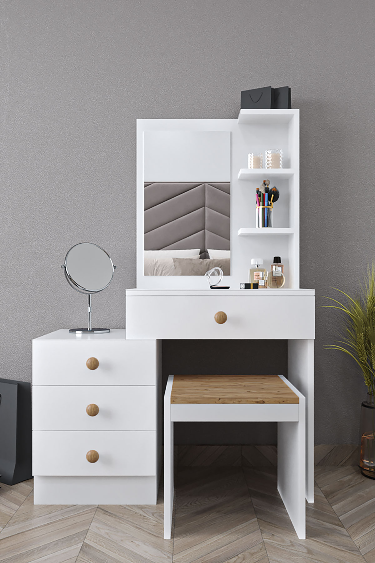 Favora Sun Çekmeceli Raflı Makyaj Masası - Beyaz Favora Sun Çekmeceli Raflı Makyaj Masası - Beyaz