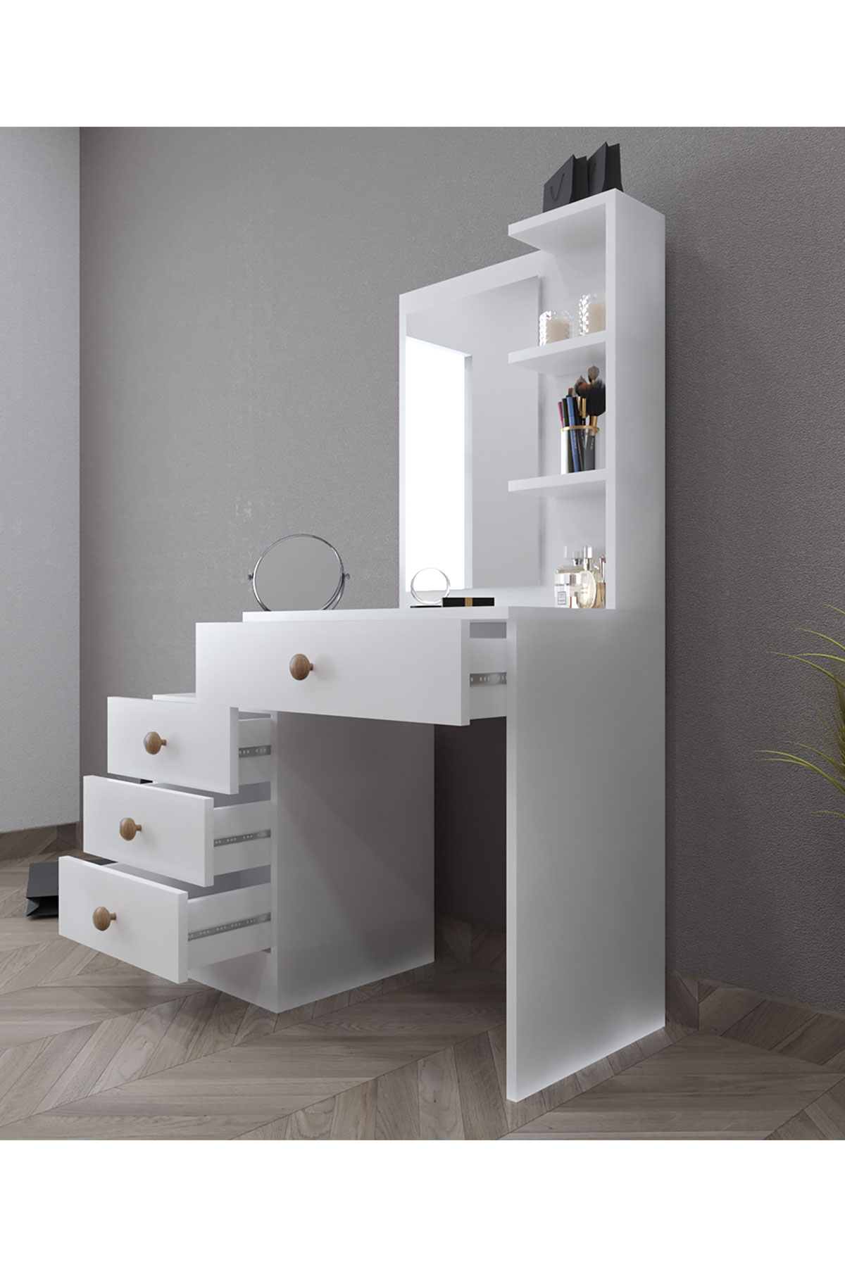 Favora Sun Çekmeceli Raflı Makyaj Masası - Beyaz