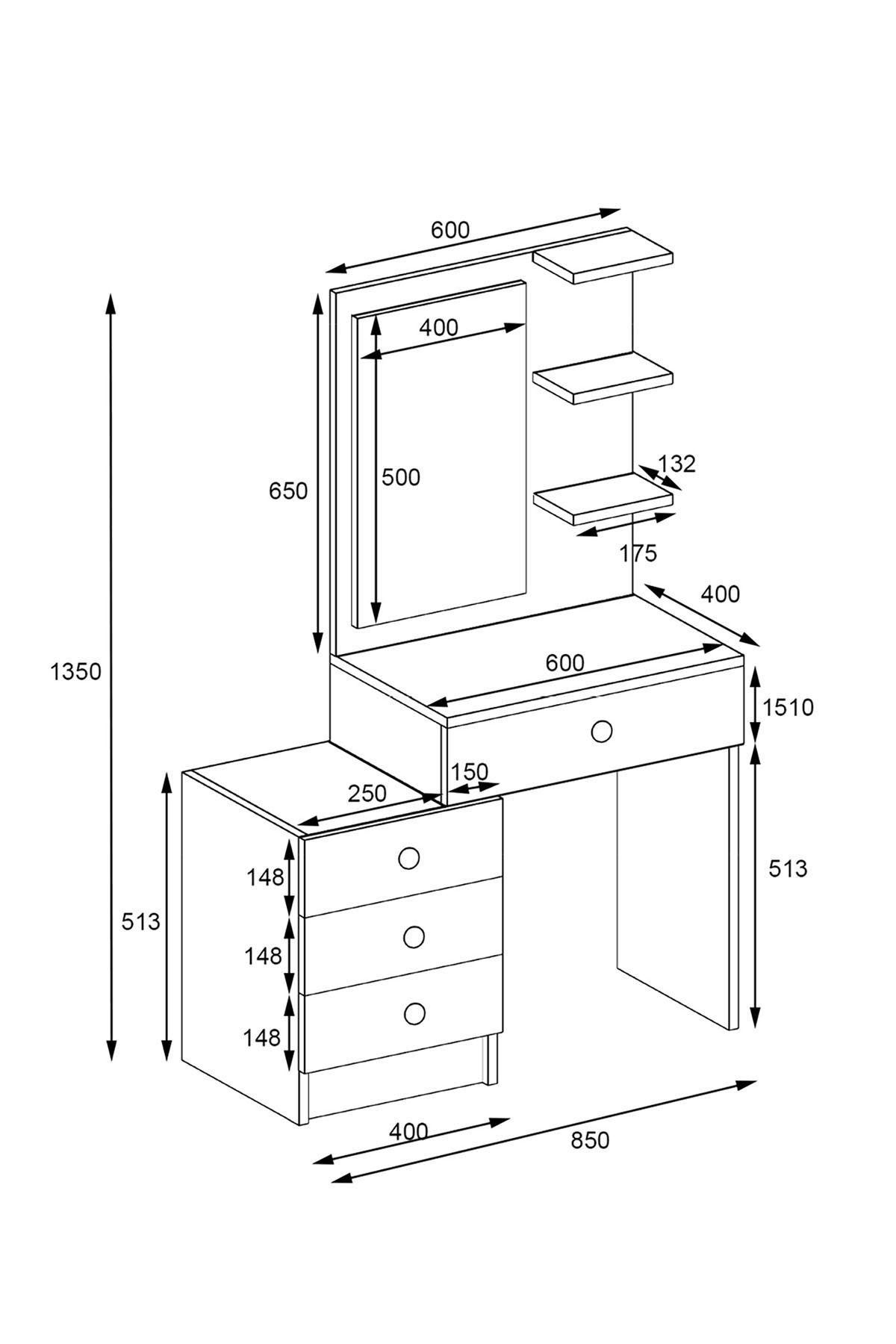 Favora Sun Çekmeceli Raflı Makyaj Masası - Beyaz