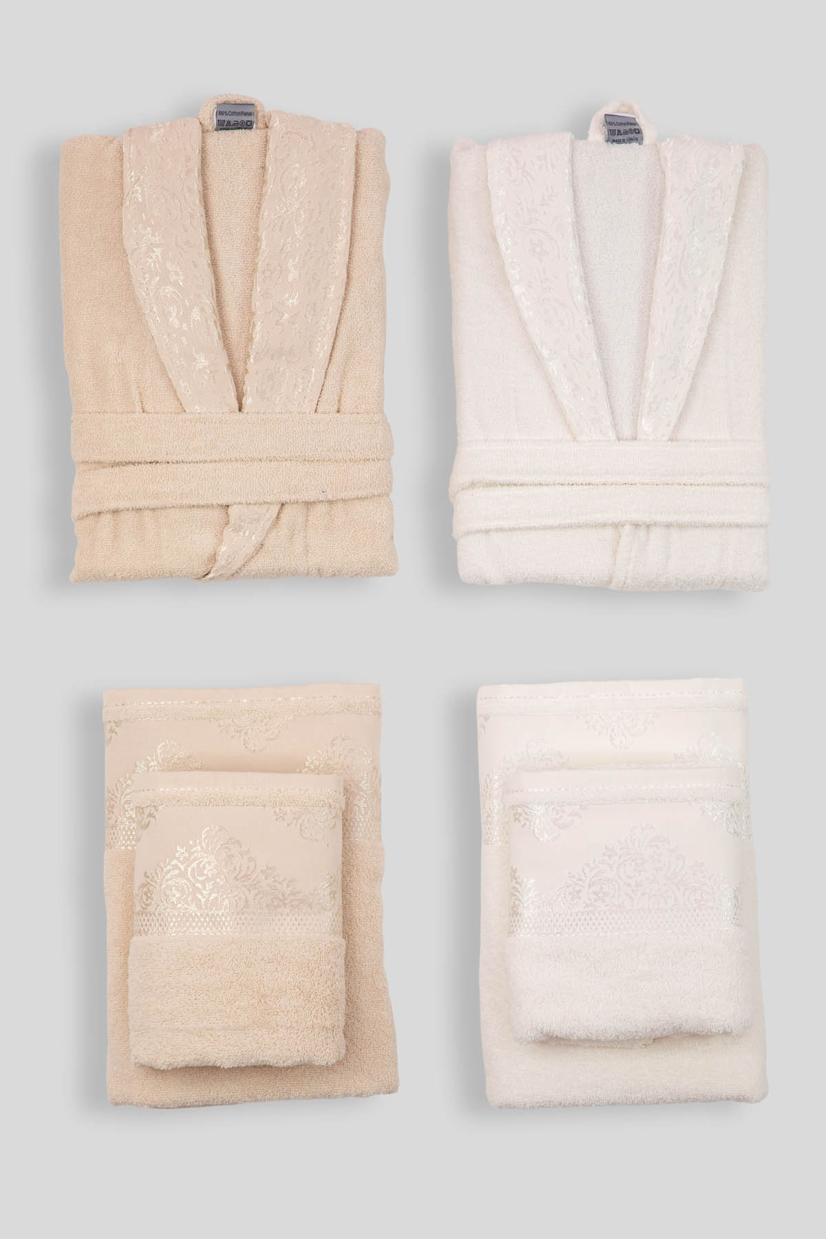 Favora Velora Deluxe %100 Pamuk Bornoz Seti - Bej - Krem