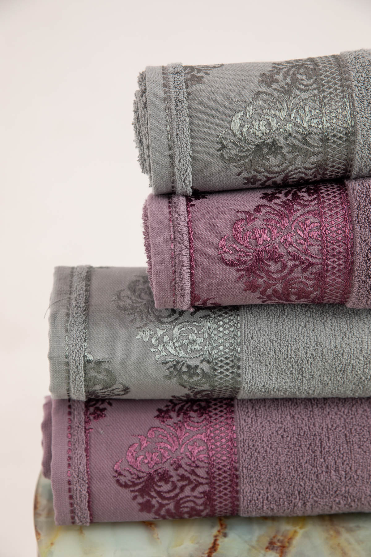 Favora Velora Deluxe %100 Pamuk Bornoz Seti - Mürdüm - Antrasit