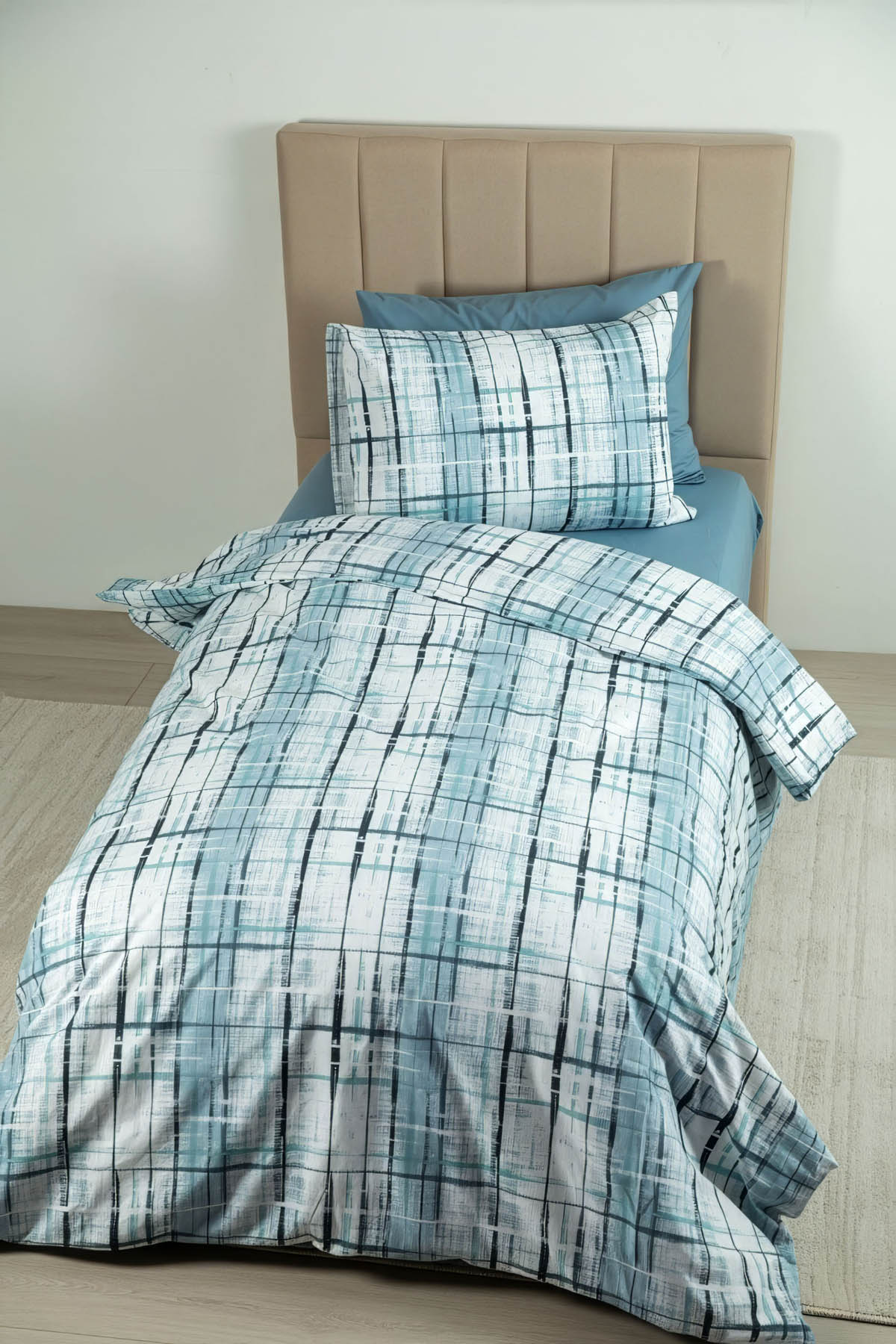 Favora Vilora %100 Pamuk Lastikli Çarşaflı Tek Kişilik Nevresim Takımı - Mavi