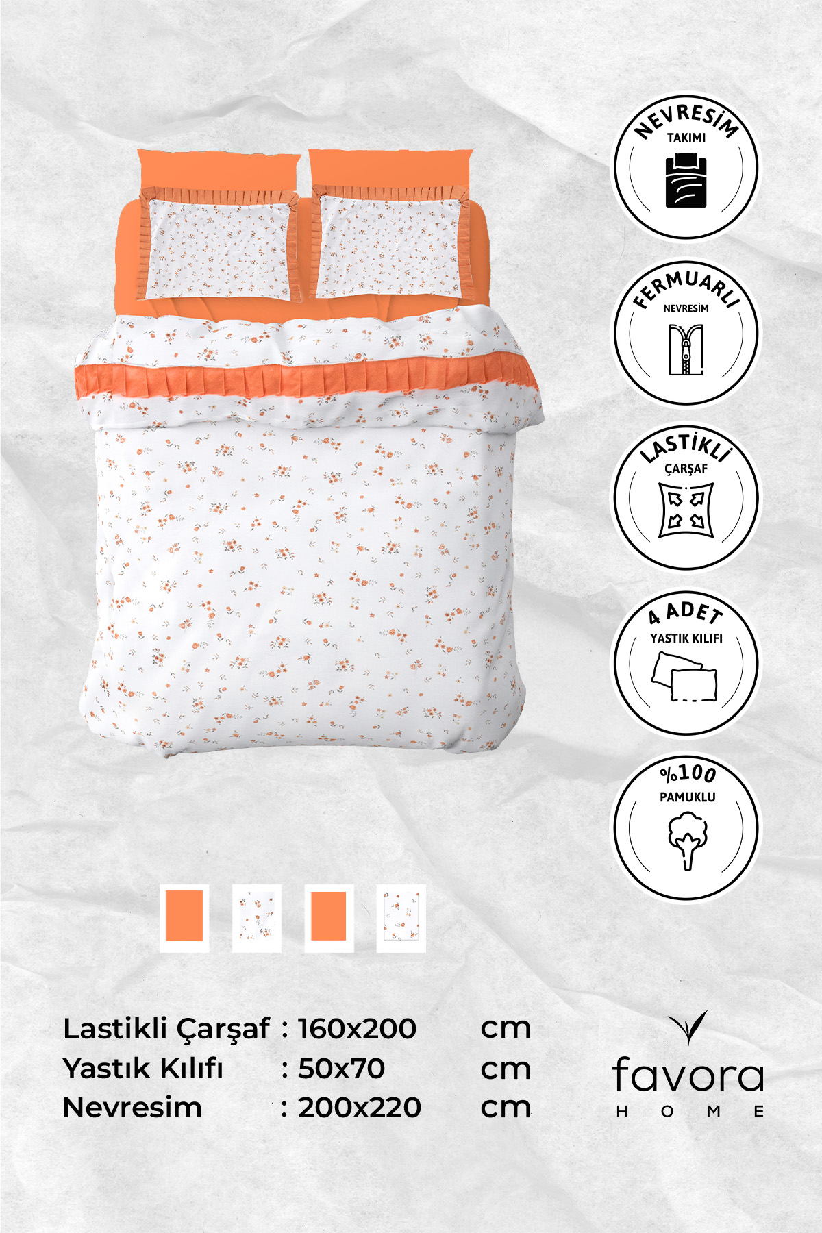 Floria Fırfırlı Çift Kişilik NevresimTakımı-Turun Floria Fırfırlı Çift Kişilik NevresimTakımı-Turun