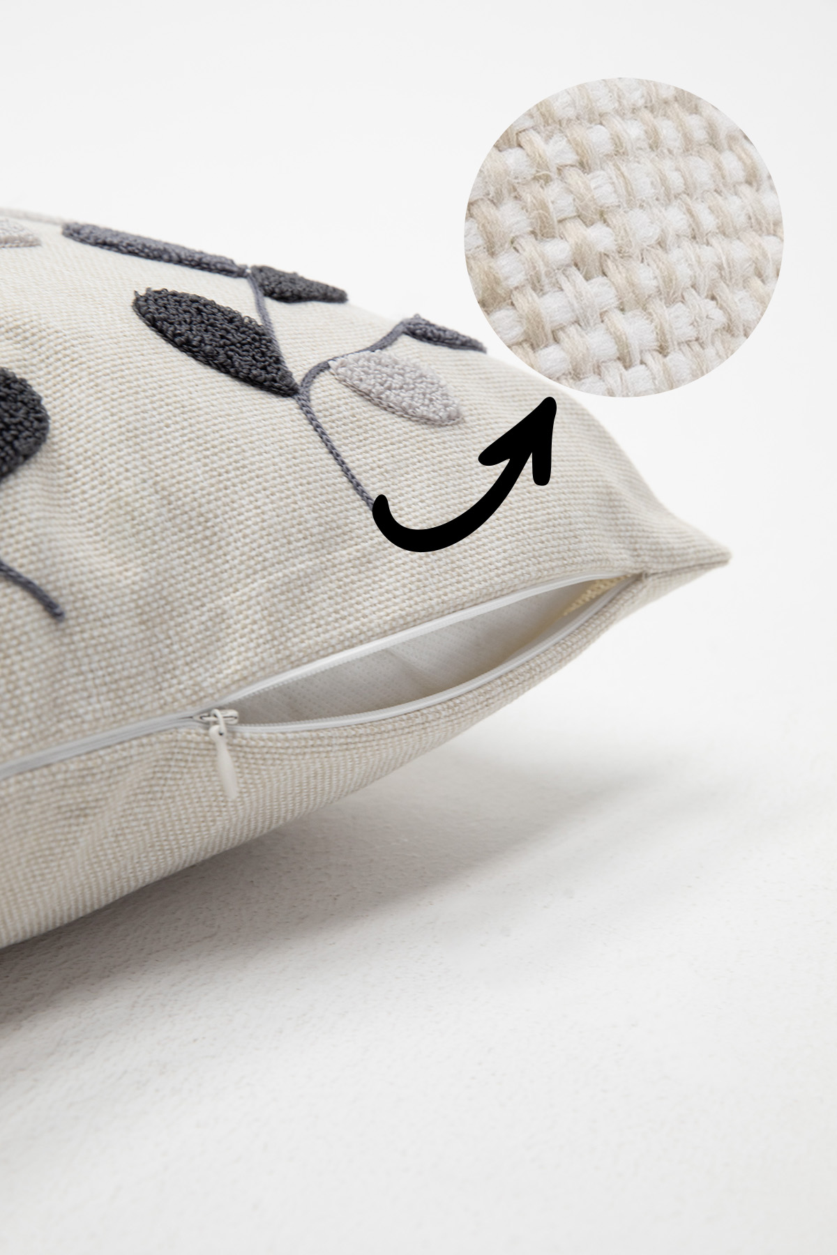 Flower Keten Punch Nakışlı 2'li Kırlent Kılıfı 42x42 - Antrasit Flower Keten Punch Nakışlı 2'li Kırlent Kılıfı 42x42 - Antrasit