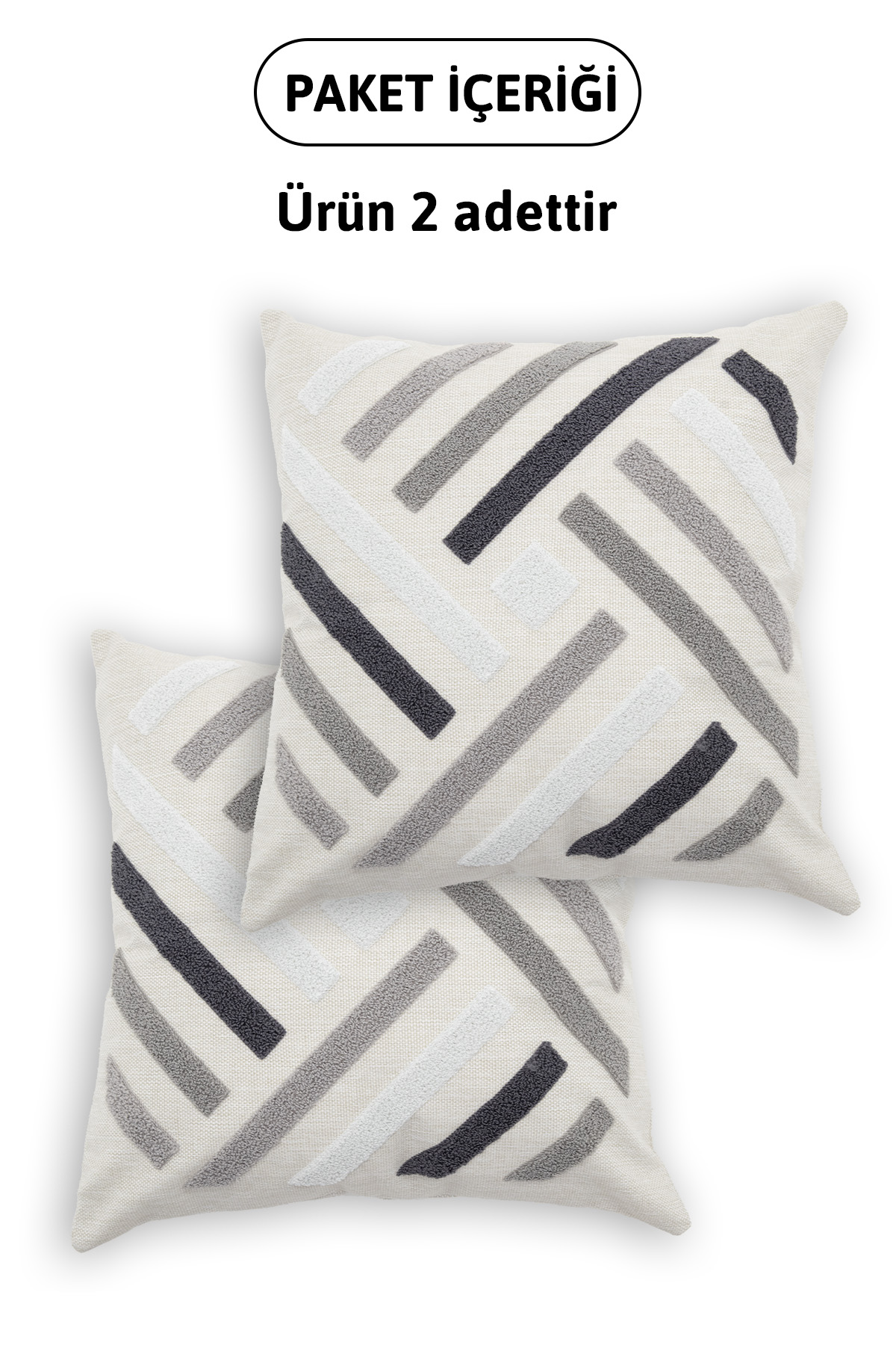 Geometrik Keten Punch Nakışlı 2'li Kırlent Kılıfı 42x42 - Gri Geometrik Keten Punch Nakışlı 2'li Kırlent Kılıfı 42x42 - Gri