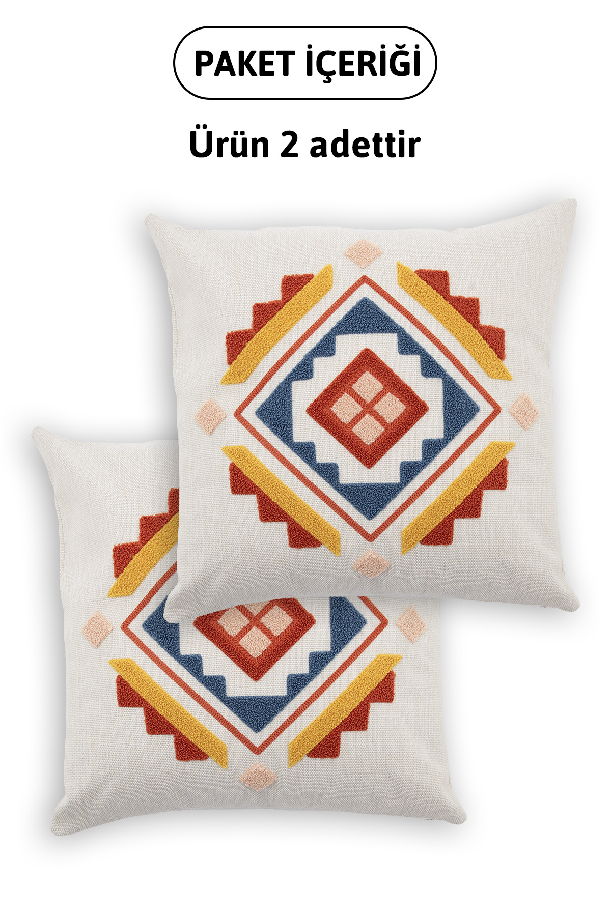Geometrik Keten Punch Nakışlı 2'li Kırlent Kılıfı 42x42 - Kiremit