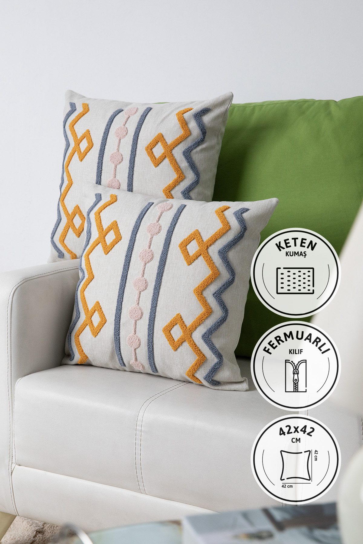 Geometrik Keten Punch Nakışlı 2'li Kırlent Kılıfı 42x42 - Turuncu Geometrik Keten Punch Nakışlı 2'li Kırlent Kılıfı 42x42 - Turuncu