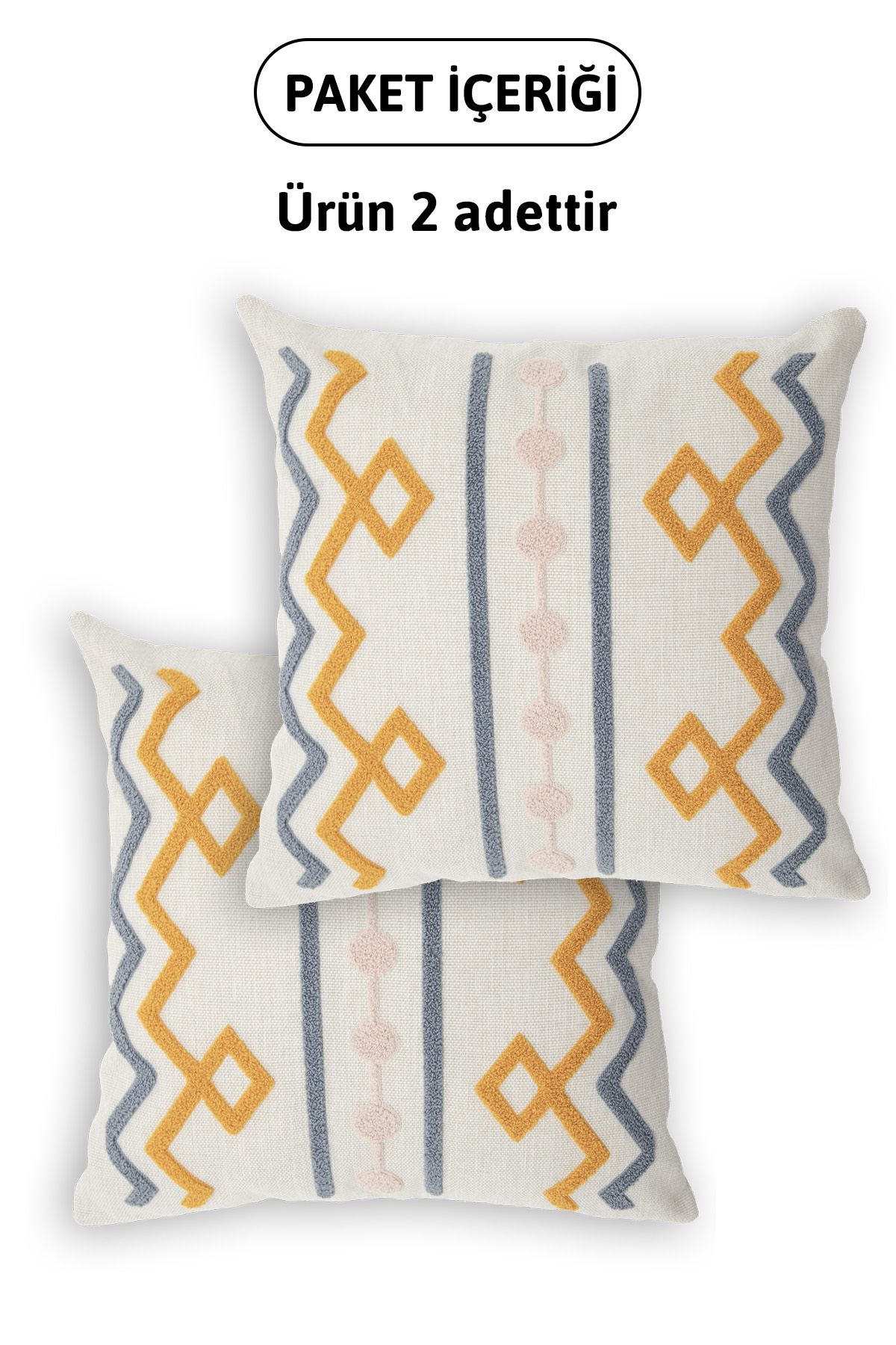 Geometrik Keten Punch Nakışlı 2'li Kırlent Kılıfı 42x42 - Turuncu Geometrik Keten Punch Nakışlı 2'li Kırlent Kılıfı 42x42 - Turuncu