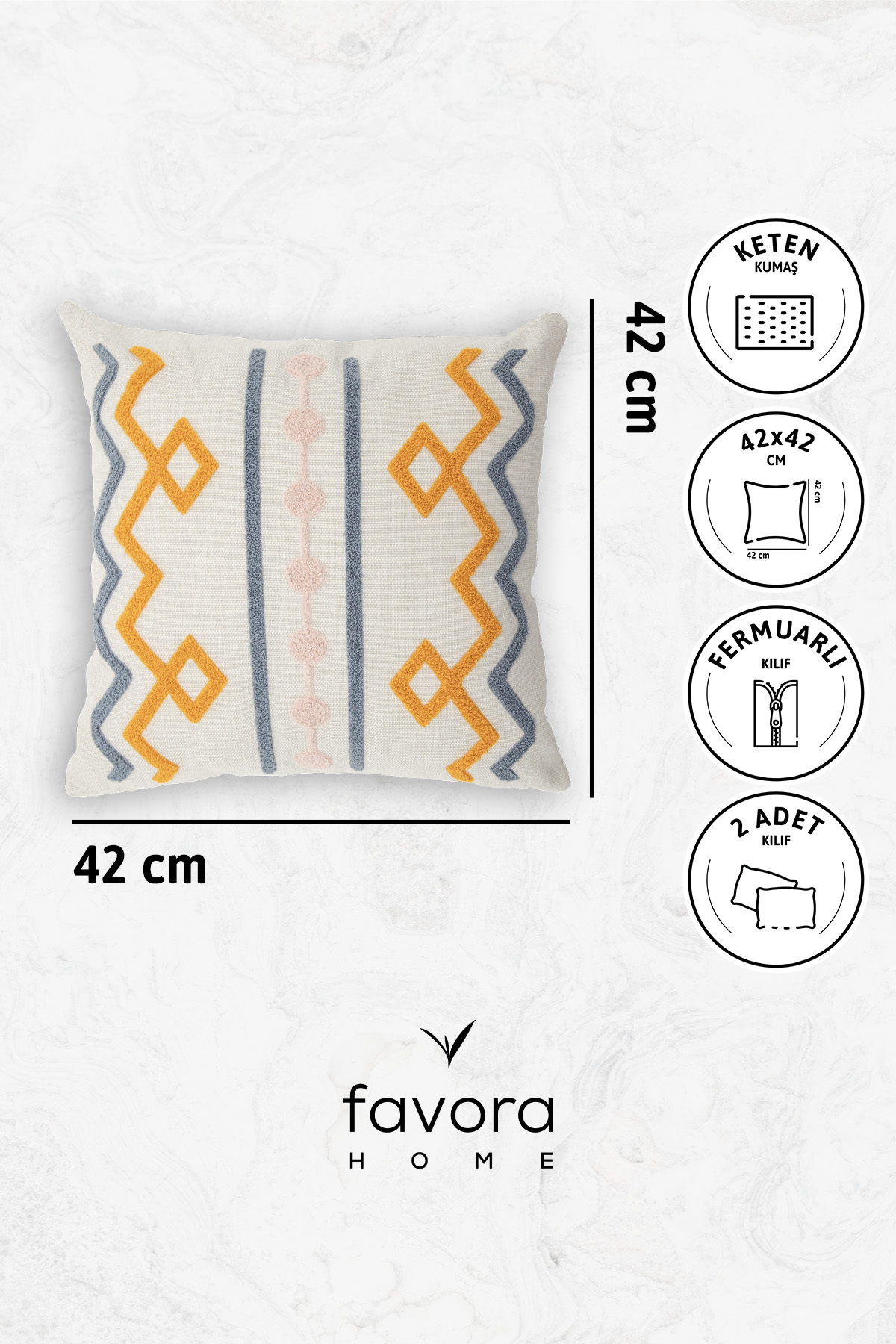 Geometrik Keten Punch Nakışlı 2'li Kırlent Kılıfı 42x42 - Turuncu