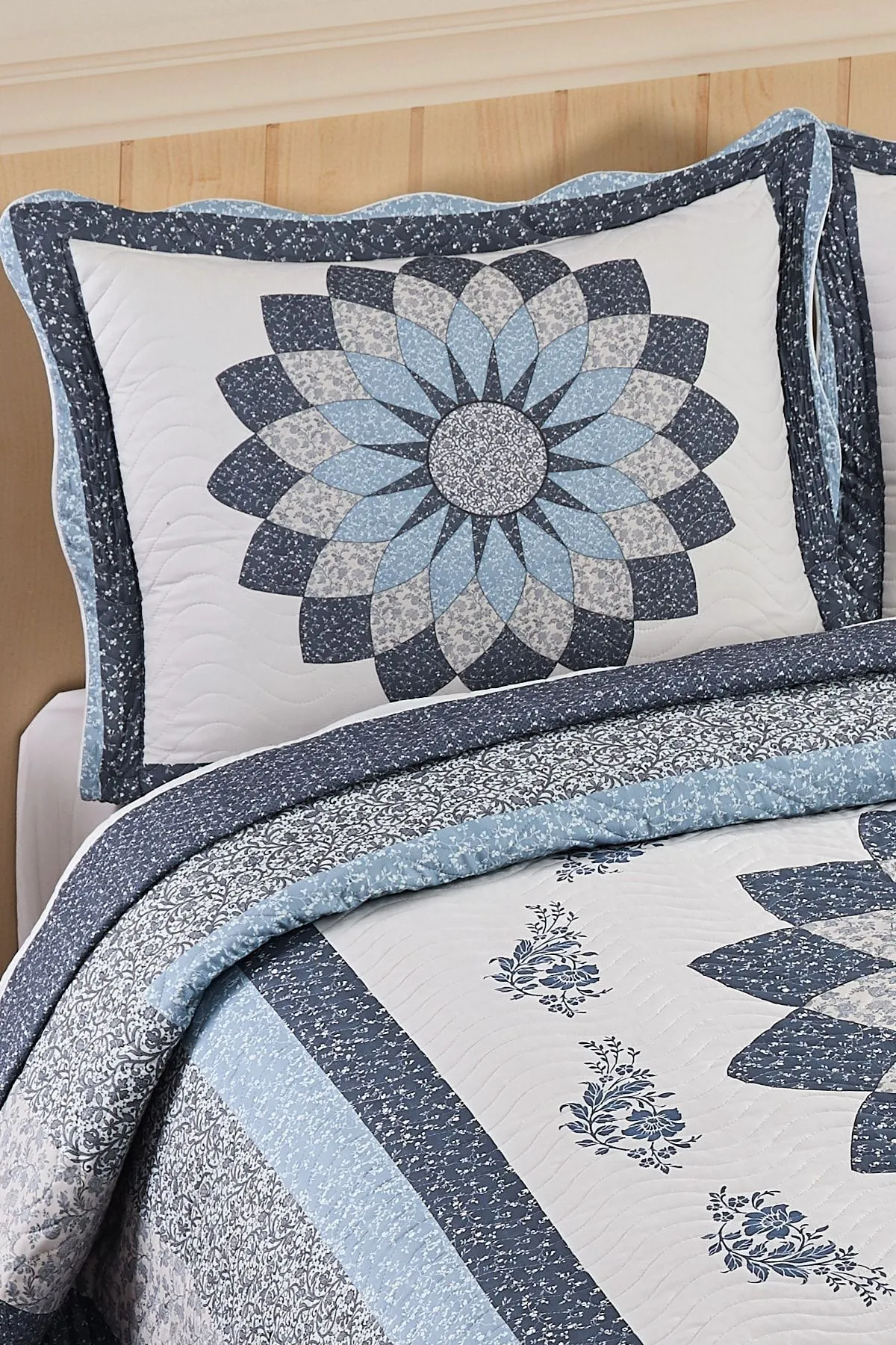 Gloria Çift Kişilik Kapitone Yatak Örtüsü Takımı - Mavi Gloria Çift Kişilik Kapitone Yatak Örtüsü Takımı - Mavi