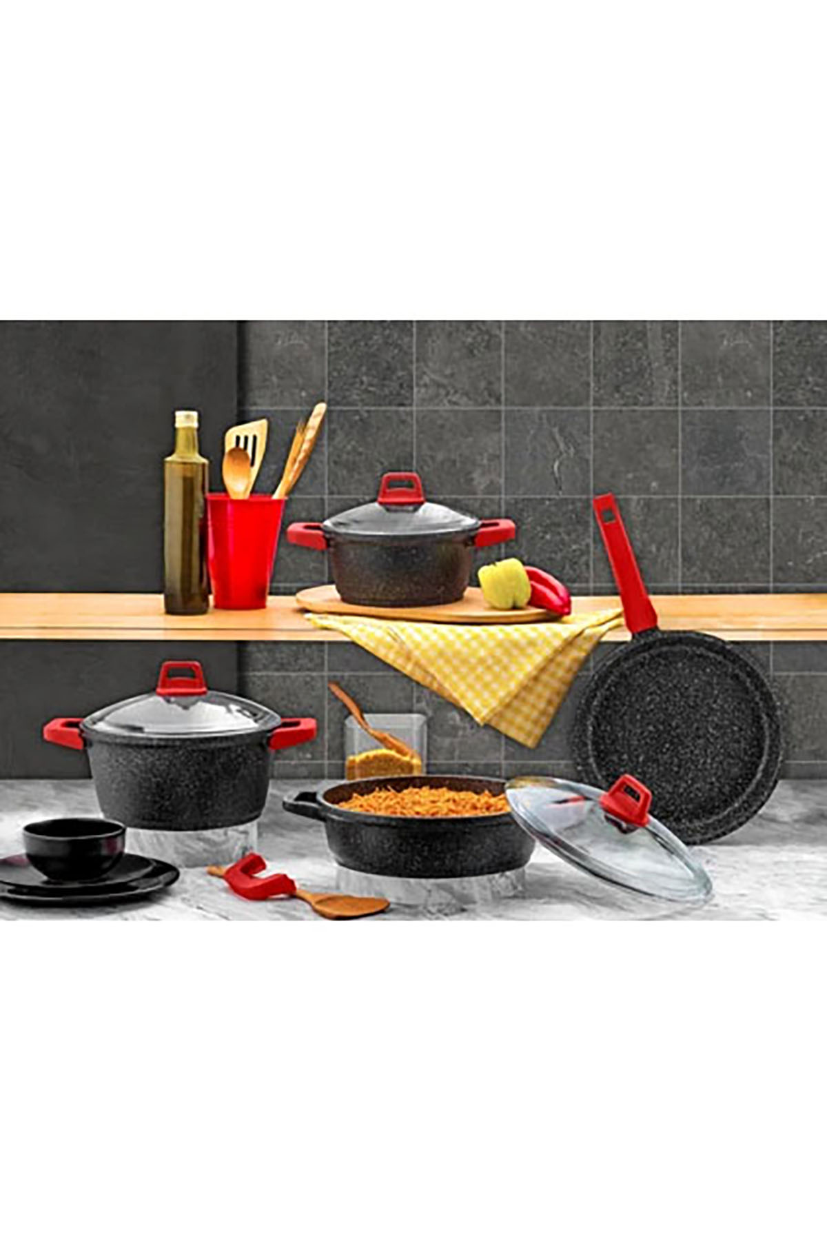 Gülsan Elit 7 Parça Döküm Granit Tencere Tava Seti - Siyah