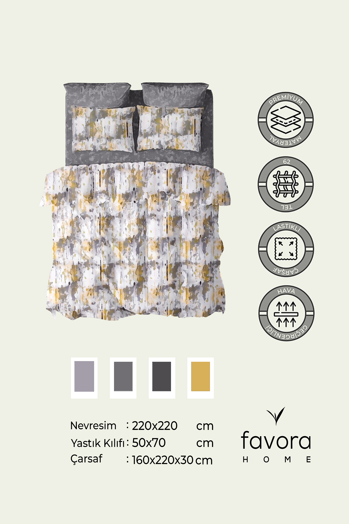 Harmony %100 Pamuk Lastikli Çarşaflı Çift Kişilik Nevresim Takımı - Sarı Harmony %100 Pamuk Lastikli Çarşaflı Çift Kişilik Nevresim Takımı - Sarı