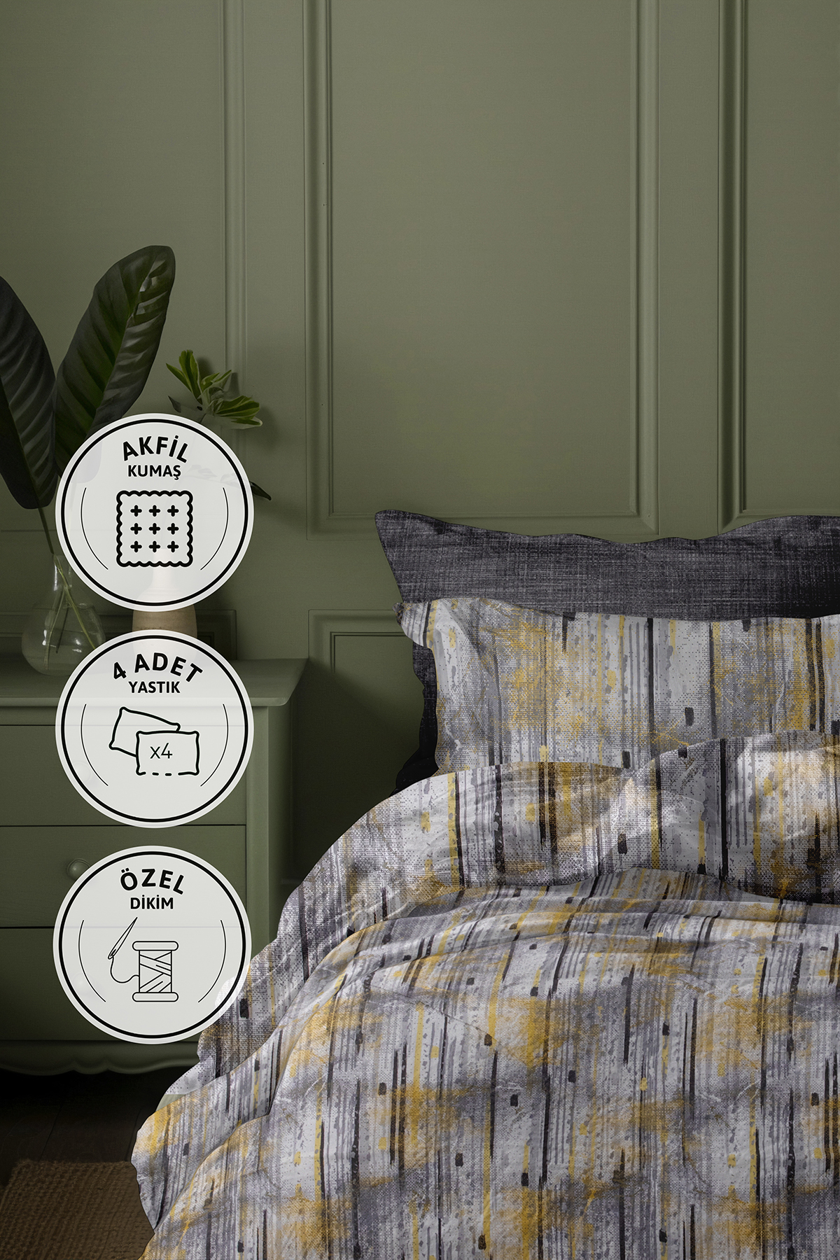 Harmony %100 Pamuk Lastikli Çarşaflı Çift Kişilik Nevresim Takımı - Sarı Harmony %100 Pamuk Lastikli Çarşaflı Çift Kişilik Nevresim Takımı - Sarı