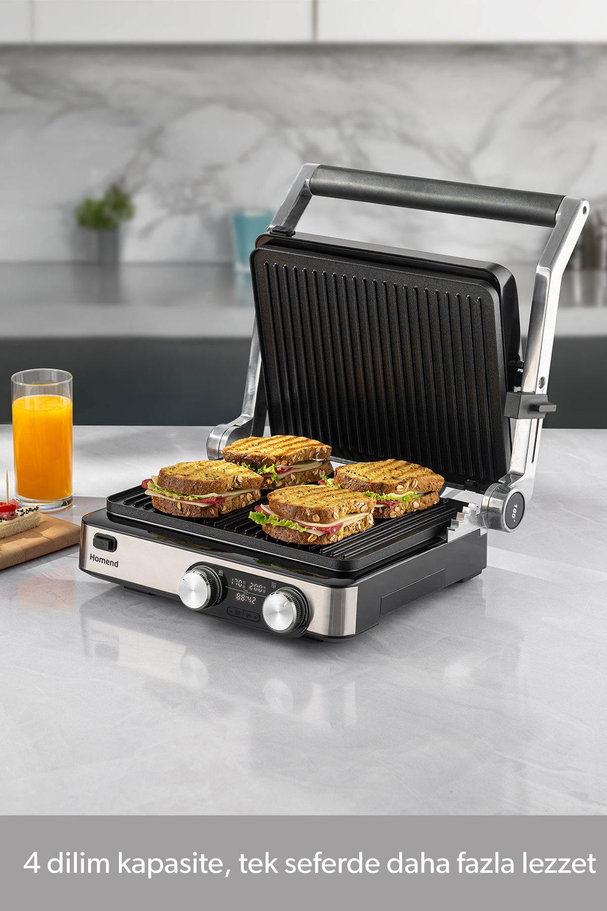 Homend Grilliant 1340H 4 Dilim Kapasiteli Inox Gövde Döküm Plakalı Tost ve Izgara Makinesi