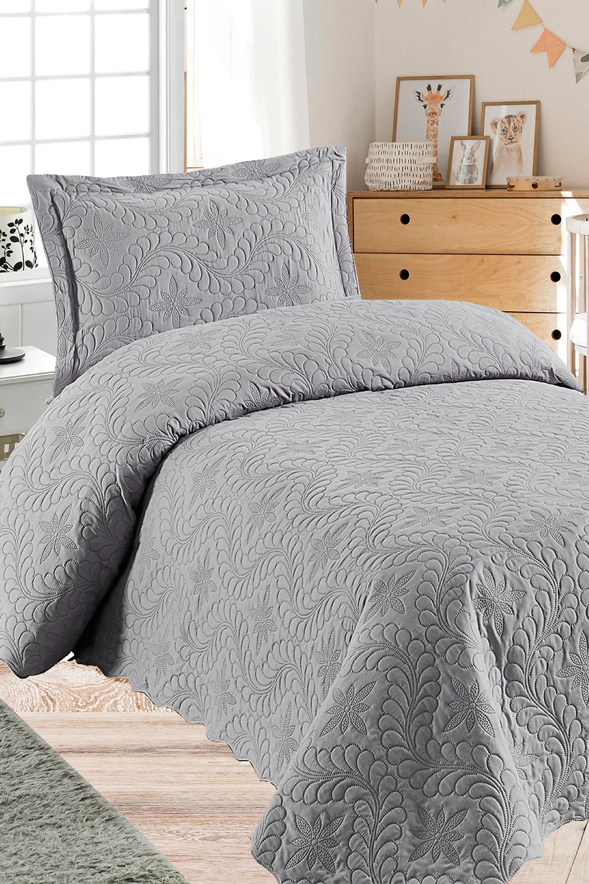 Ivy Gri Tek Kişilik Microfiber Kapitone Yatak Örtüsü