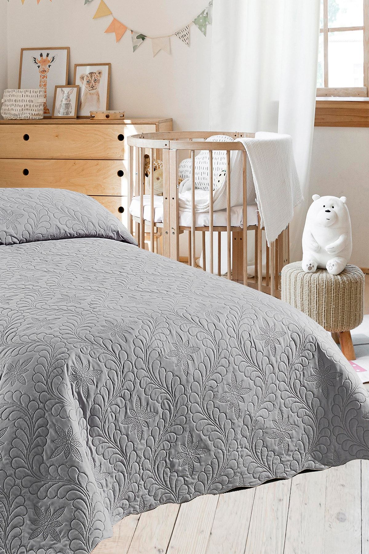 Ivy Gri Tek Kişilik Microfiber Kapitone Yatak Örtüsü