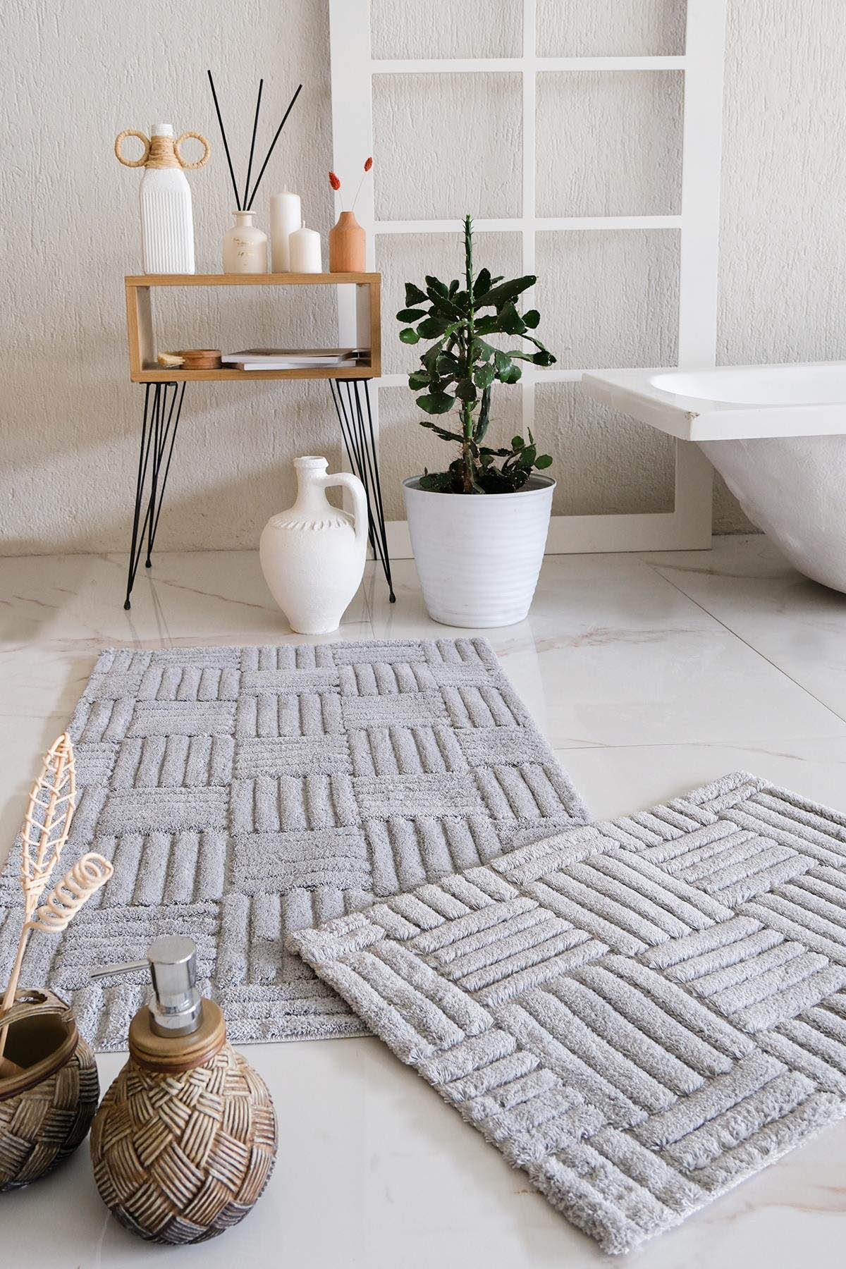 İyi Geceler %100 Pamuk Cubin 2 Parça Banyo Paspas Seti - Gri