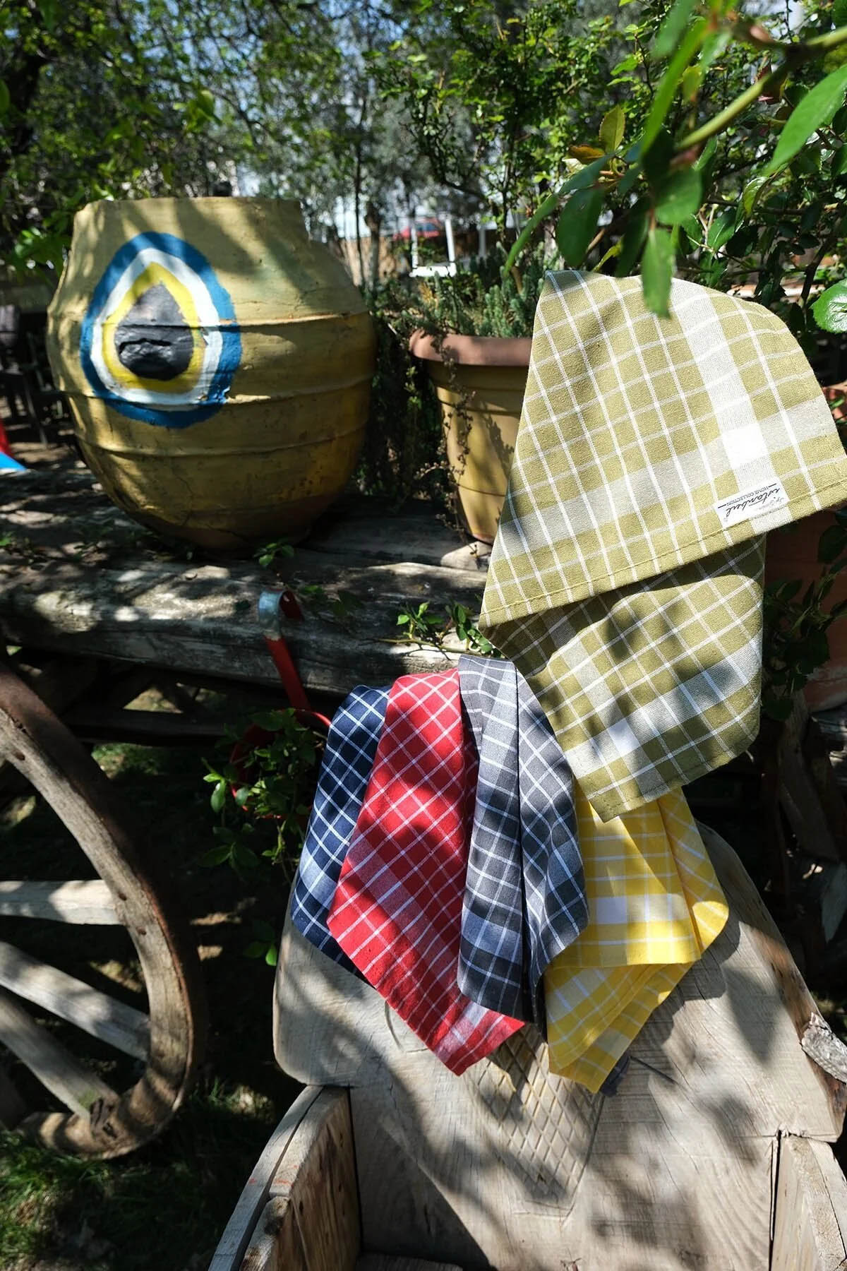 İyi Geceler %100 Pamuklu Happy Days Minimal Doğal Ahşap Ekmek Sepetli Sofra Ve Piknik Seti 7 Parça - Sarı