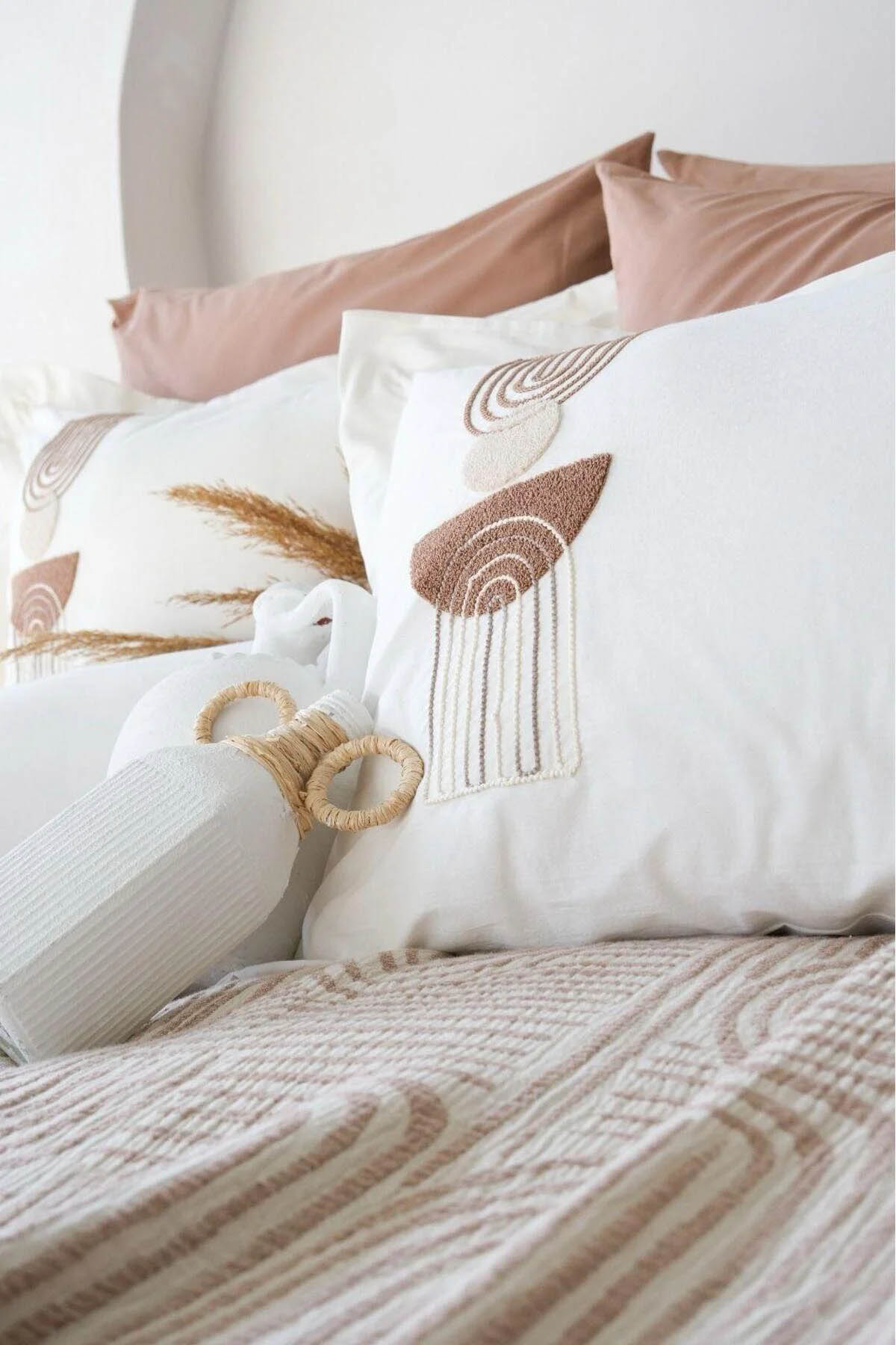 İyi Geceler Babil %100 Pamuklu Natural Çift 7 Parça Kişilik Nevresimli Müslin Pike Takımı - Bej