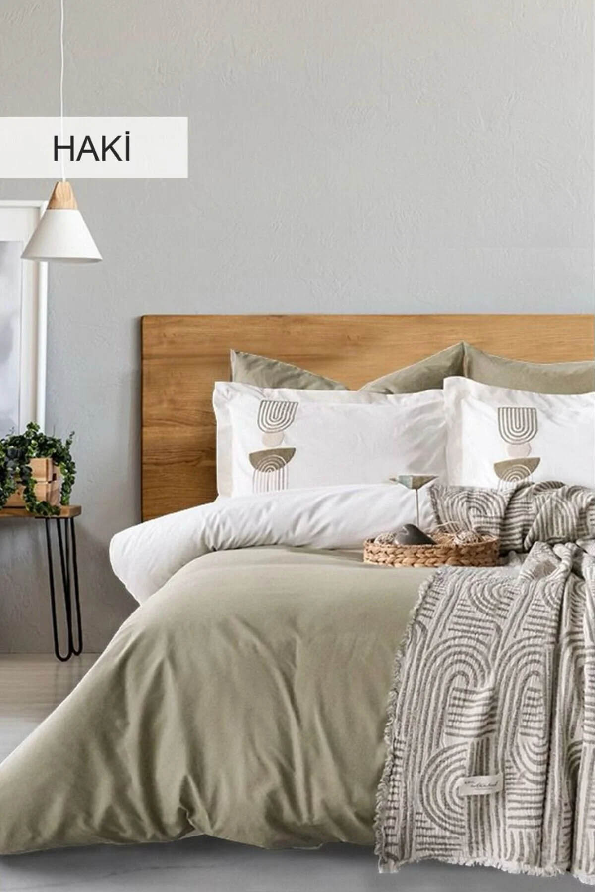 İyi Geceler Babil %100 Pamuklu Natural Çift Kişilik 7 Parça Nevresimli Müslin Pike Takımı - Haki