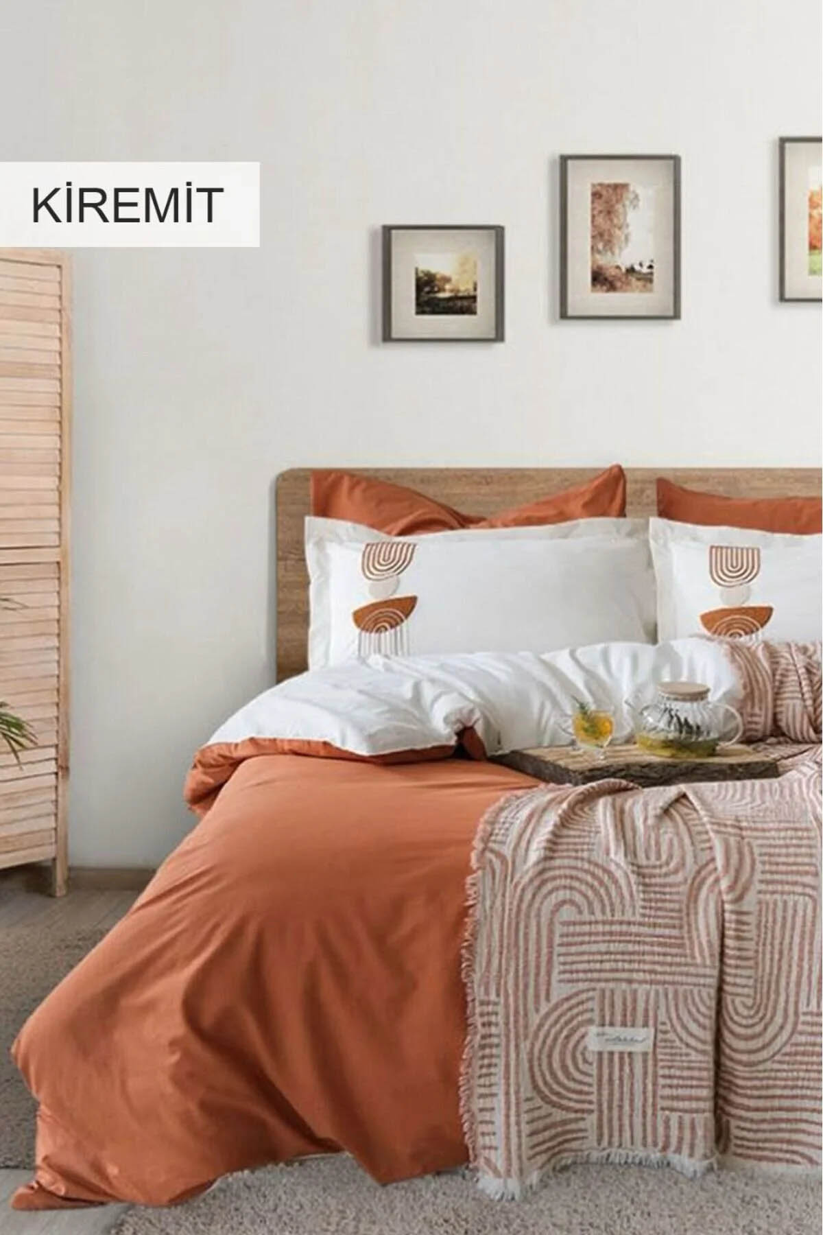 İyi Geceler Babil %100 Pamuklu Natural Çift Kişilik 7 Parça Nevresimli Müslin Pike Takımı - Kiremit