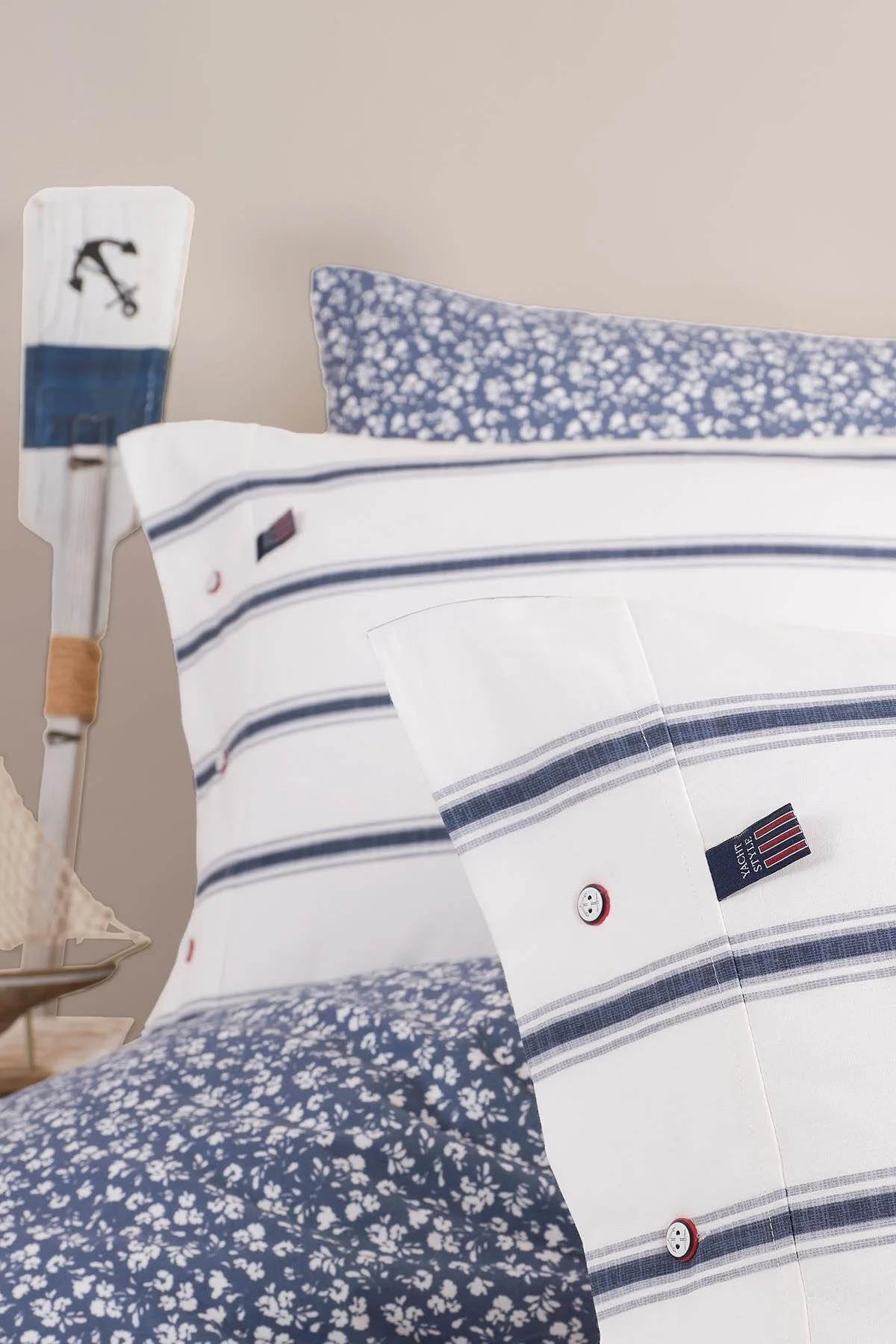 İyi Geceler Blue Marine Çift Kişilik Nevresimli Pike Takımı - Breezy İndigo