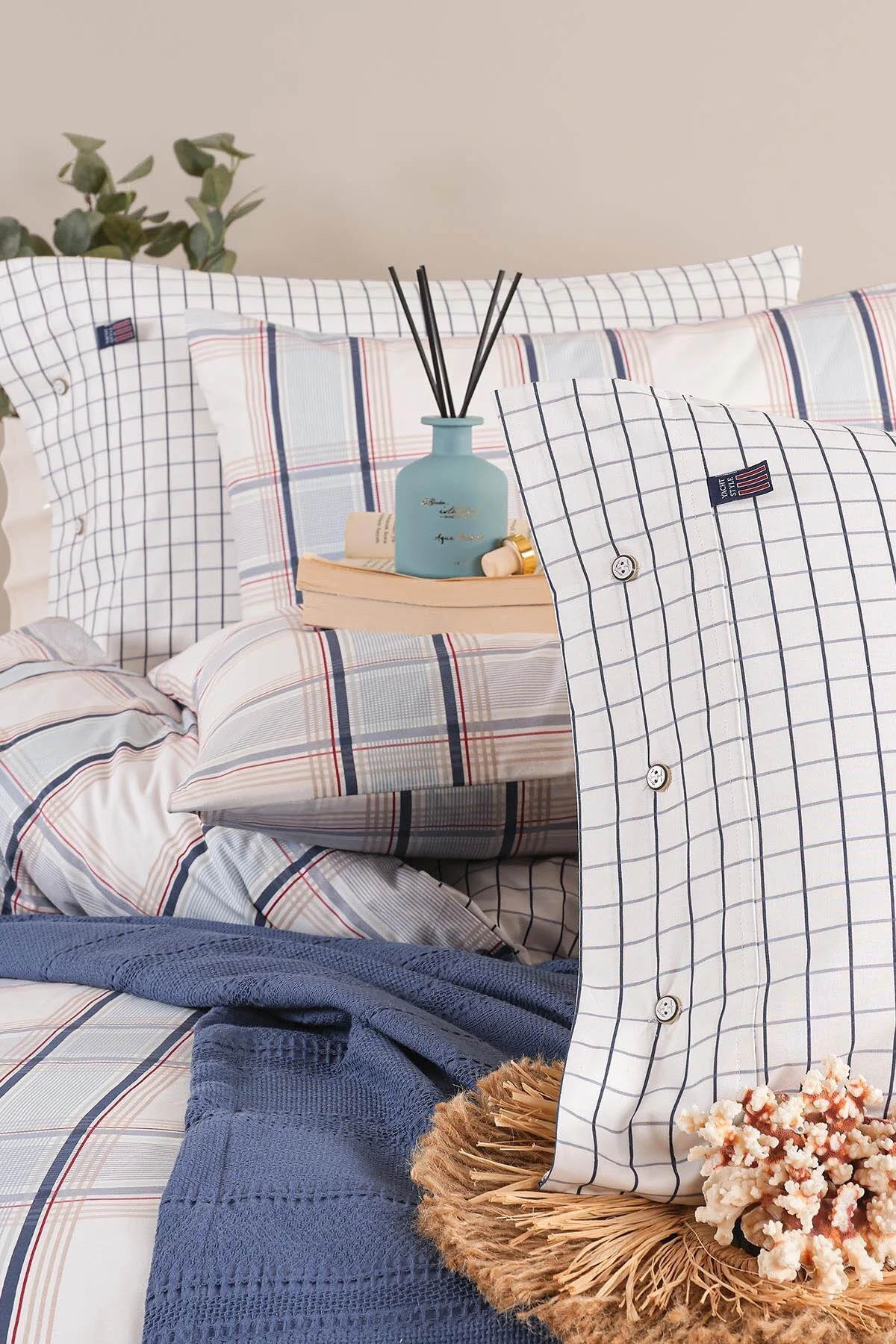 İyi Geceler Blue Marine Çift Kişilik Nevresimli Pike Takımı - Nautical İndigo