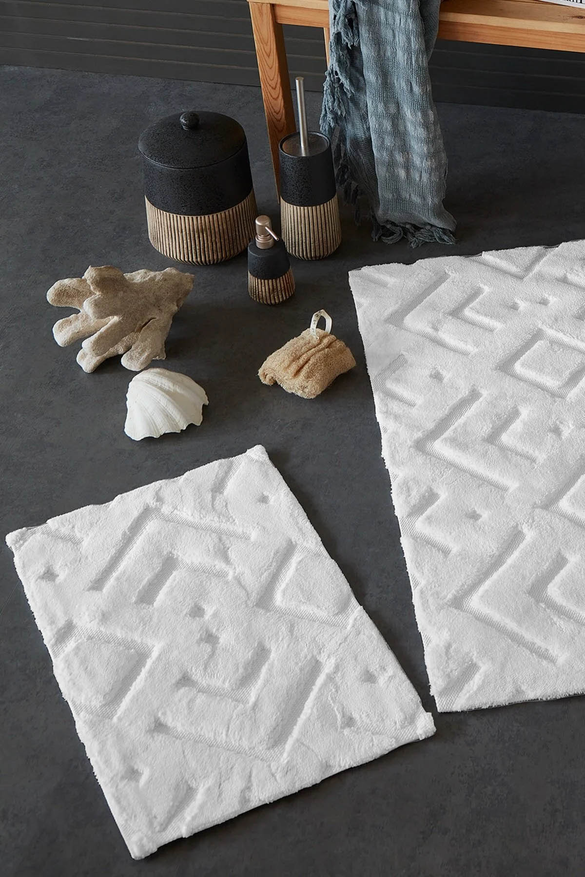 İyi Geceler By Mors %100 Pamuk Viskon 2 Parça Banyo Paspas Seti - Ekru