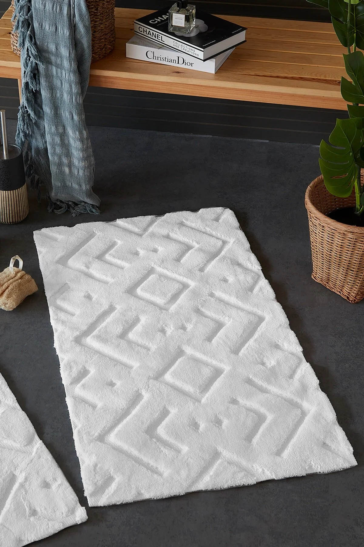 İyi Geceler By Mors %100 Pamuk Viskon 2 Parça Banyo Paspas Seti - Ekru