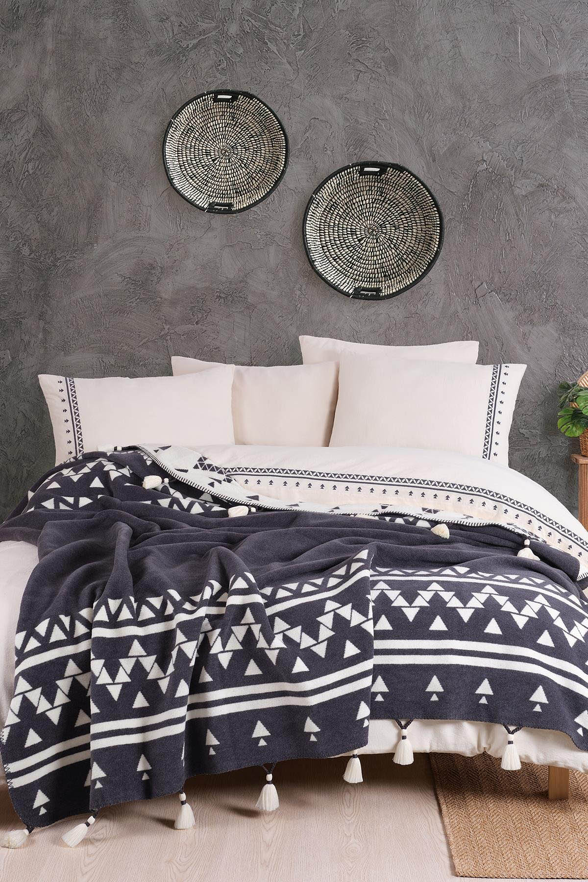 İyi Geceler Keops Battaniyeli Çift Kişilik Nevresim Takımı - Antrasit